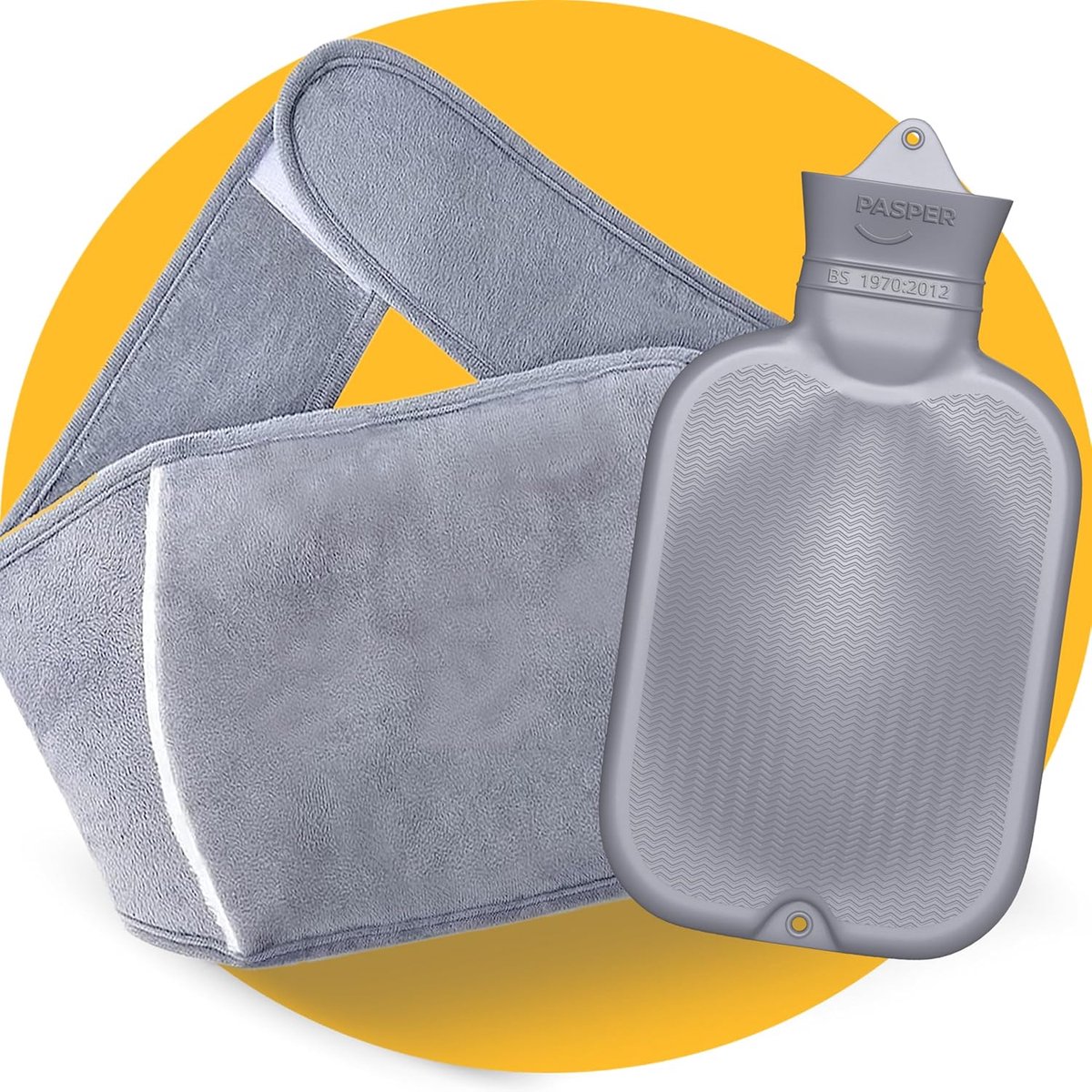 SnelShoppen - Warmwaterkruikriem 1,75 l met Overtrek - 130 cm Warmtegordel - Grijs - Ideaal bij Buik-, Rug- en Menstruatiepijn - Flexibele Warmte voor