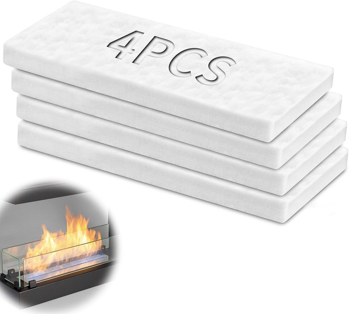 SnelShoppen - 4x Ceramic Wool Sponge 300x100x25mm voor Bioethanol Haard, Verlengde Brandduur voor Gelbranders en Open Haarden, Ideaal voor Thuisgebrui