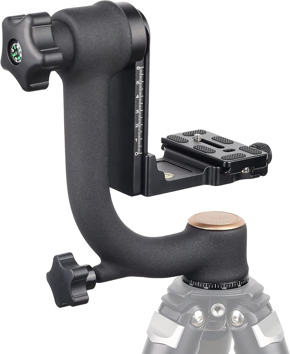 SnelShoppen - Professionele Gimbal Tripod Head voor DSLR Camera, Heavy Duty met 1/4'' Quick Release Plate en Waterpas, Max Belastbaarheid 20kg, Ideaal