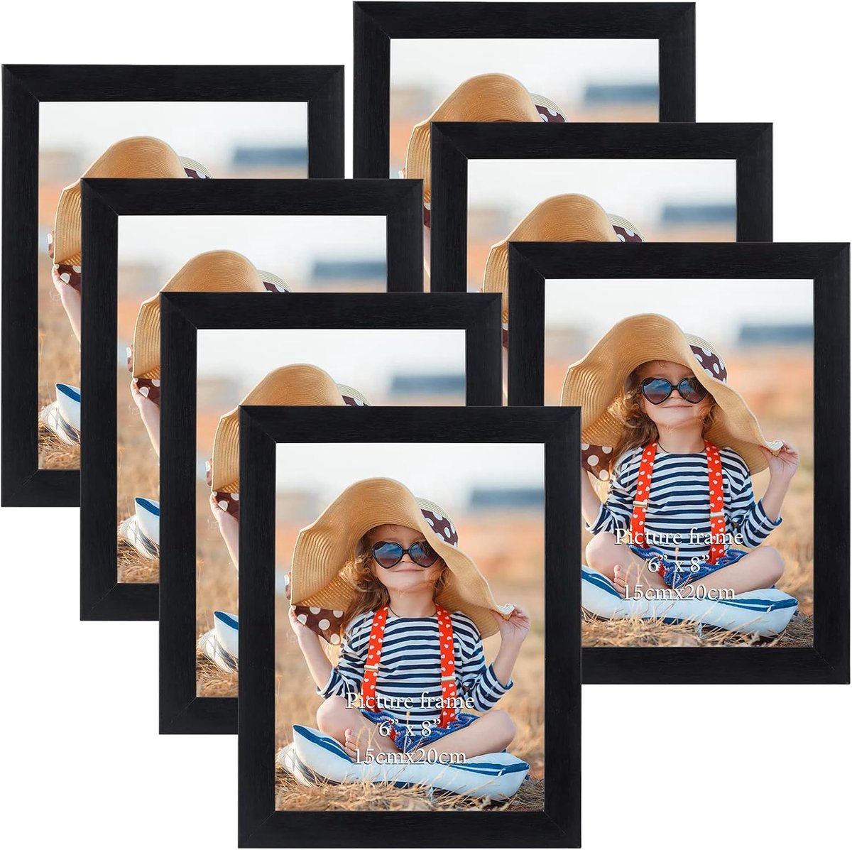 SnelShoppen - Set van 7 Zwarte Fotolijsten 15x20 cm met Echt Glas, Collage Fotolijsten voor Muur en Tafel, Perfect voor Foto's, Kunst en Decoratie