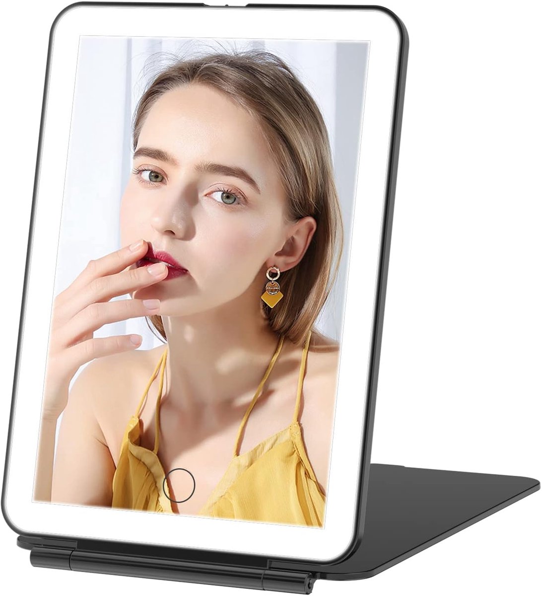 SnelShoppen - Oplaadbare Make-up Spiegel met Licht - Draagbare Reismirror met 72 LED Lampen, 3 Kleuren Verlichting, Instelbare Helderheid en Aanraaksc