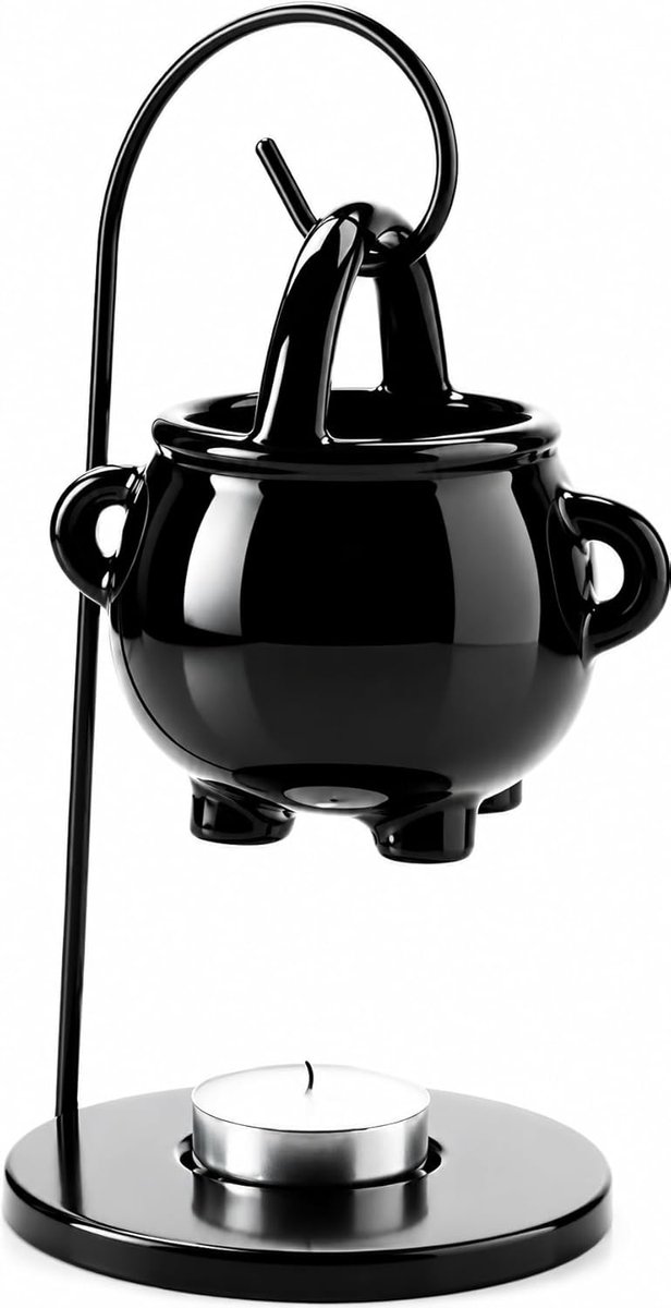 SnelShoppen - Hanging Pagan Kettle, Zwarte Wax Heater, Aroma Diffuser met Handvat voor Essentiële Geuren, Halloween Decoratie, Keramisch, Ideaal voor
