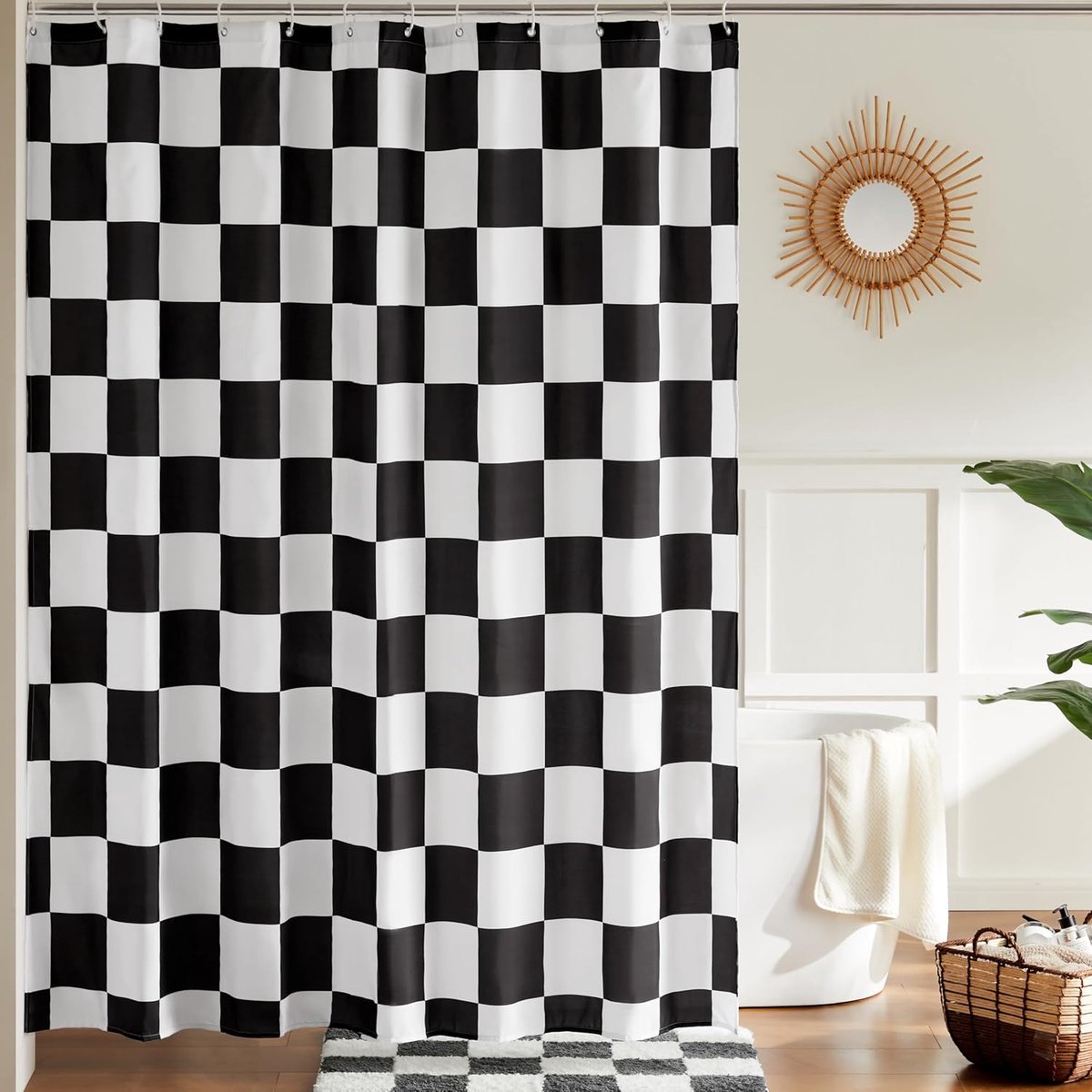 SnelShoppen - Retro Cortina de Ducha A cuadros, 72x72 inch, Witte Douchegordijn, Waterdicht Polyester, Ideaal voor Badkamer Decoratie
