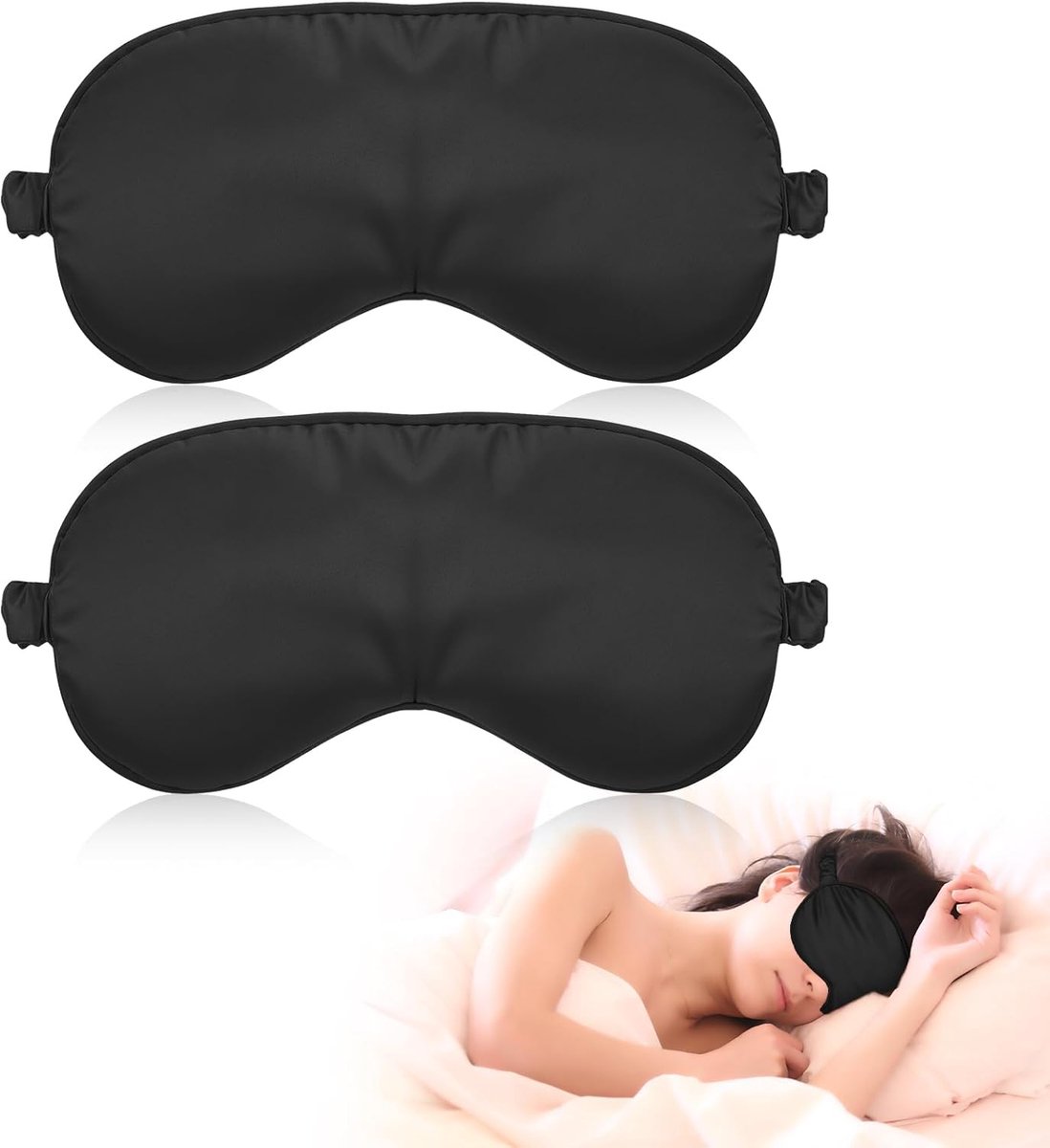 SnelShoppen - 2 Stuks Zijden Slaapmasker voor Vrouwen, Zacht en Comfortabel Lichtdicht Oogmasker met Verstelbare Band, Ideaal voor Reizen en Ontspanni