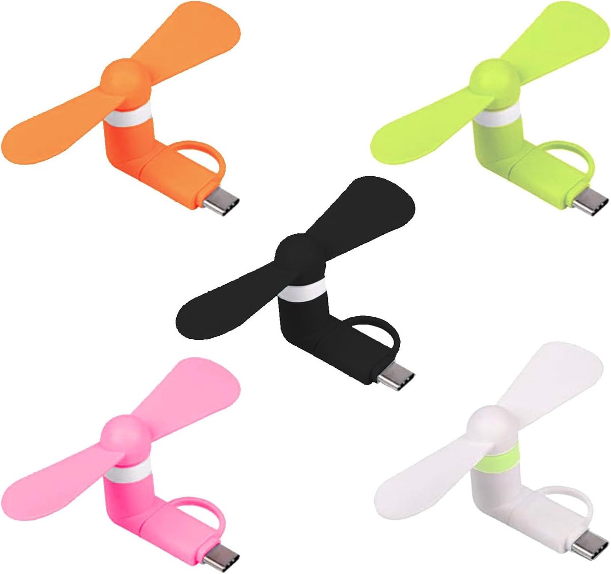 SnelShoppen - Mini Mobiele Telefoon Ventilator, 5 Stuks Draagbare USB Ventilator, Handige Koeler, Rotating Fan, Klein, Stil, 2-in-1 Ventilator voor An