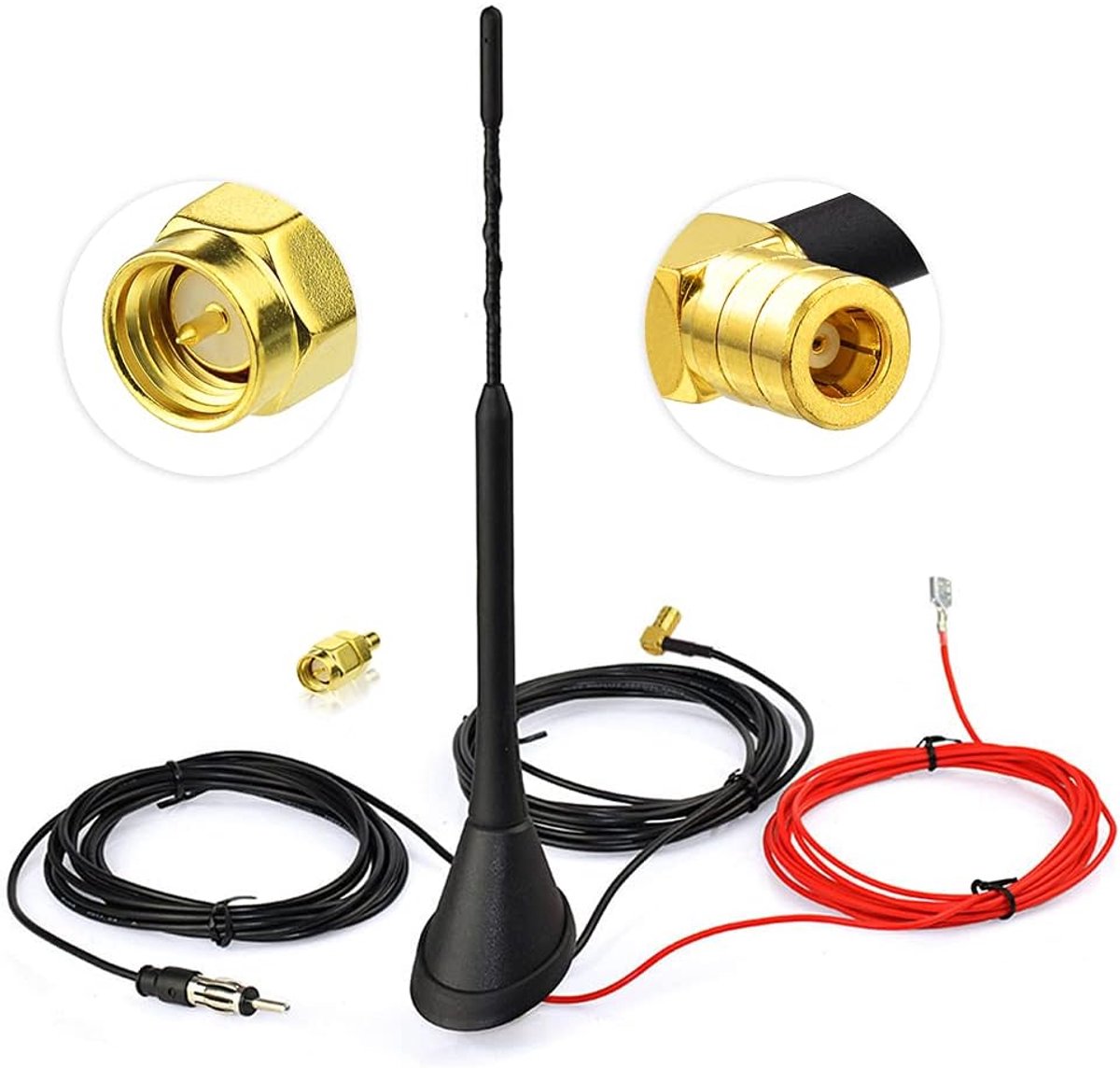 SnelShoppen - DAB Car Antenna Met 5M Extension Cable - Digitale DAB en Analoge AM/FM Radio Aerial Splitter - SMB Adapter - Versterkte Ontvangst - Voor