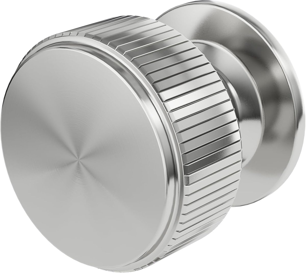 SnelShoppen - 10 Stuks Keukenknoppen Brushed Nickel 32mm - Modern Ronde Meubelknoppen voor Laden, Kast, Deur - Aluminium Zilver met Serrated Line Patr