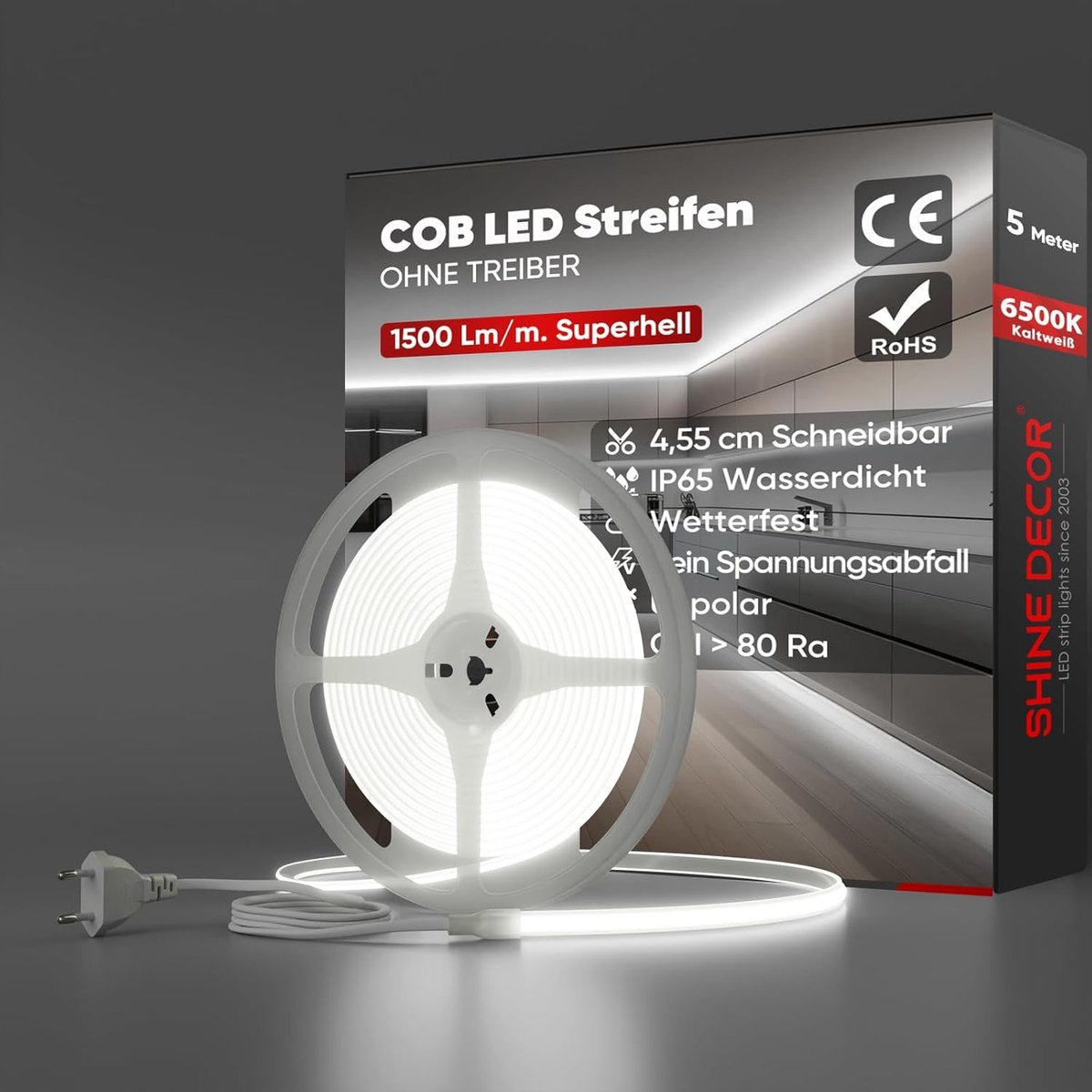 SnelShoppen - LED Strip 5m SMD2025 286 LEDs/m Hoge Helderheid Waterproof IP65 Koud Wit voor Tuin, Keuken en Feestdecoratie