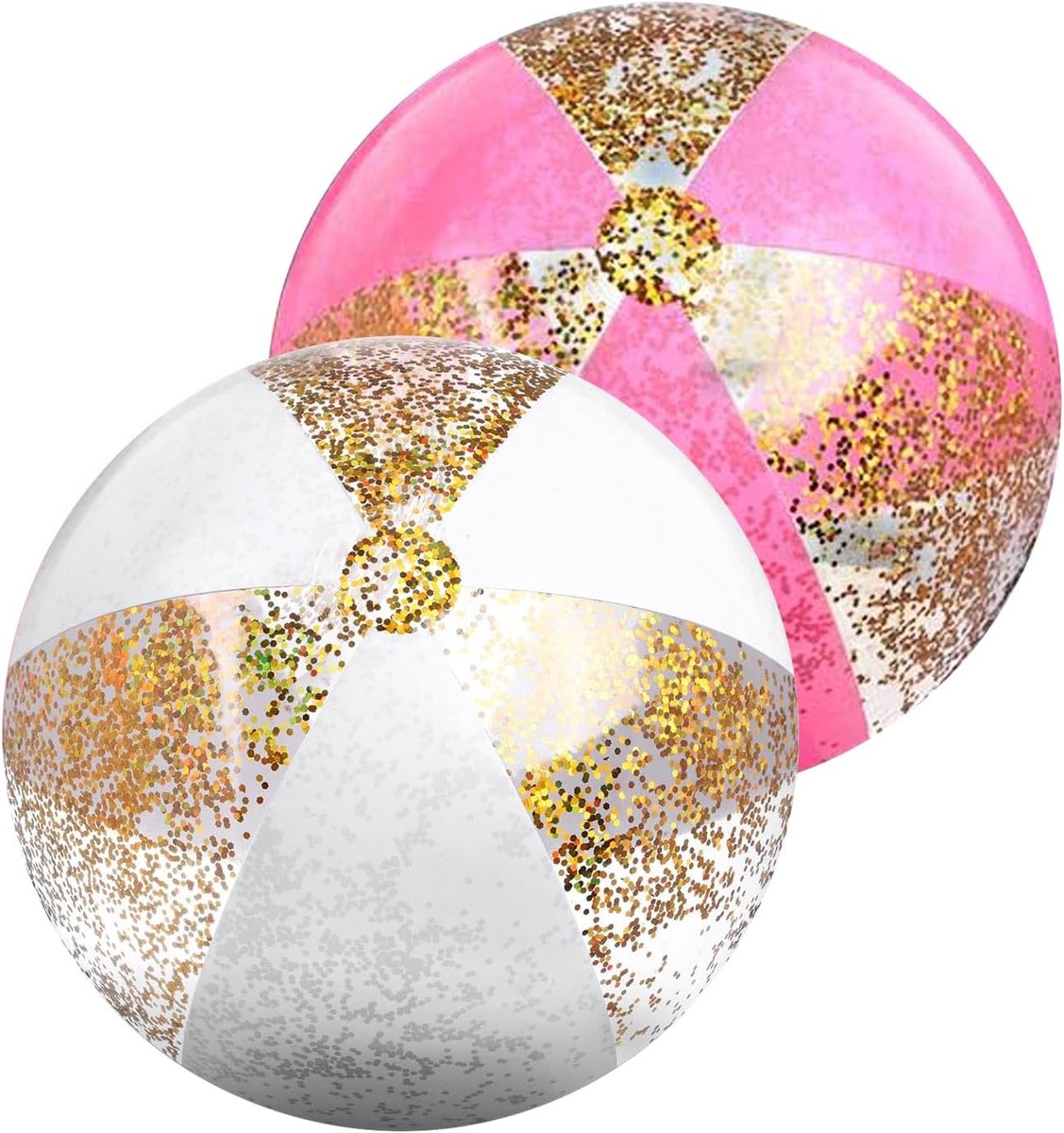 SnelShoppen - 2 Stuks Opblaasbare Glitter Waterballen - Grote Strandballen - Waterballon - Glitter Waterbal - Roze en Wit - Voor Zwembad, Strand, Zome