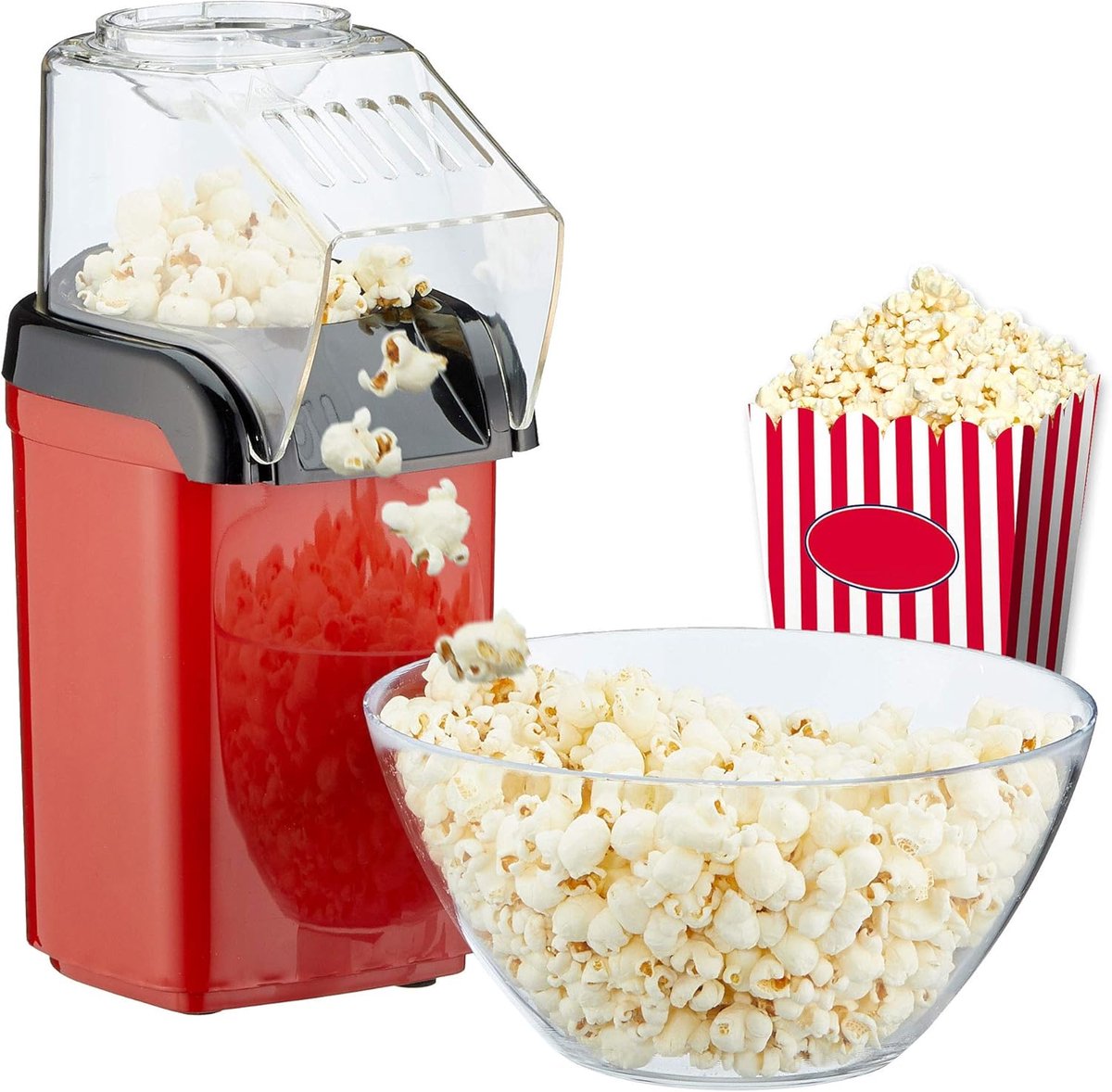 SnelShoppen - Popcorn Machine voor Thuis - Krachtige Vetvrije Bereiding met Heet Lucht 1200 W - Inclusief Maatbeker - Ideaal voor Feesten, Kinderen en