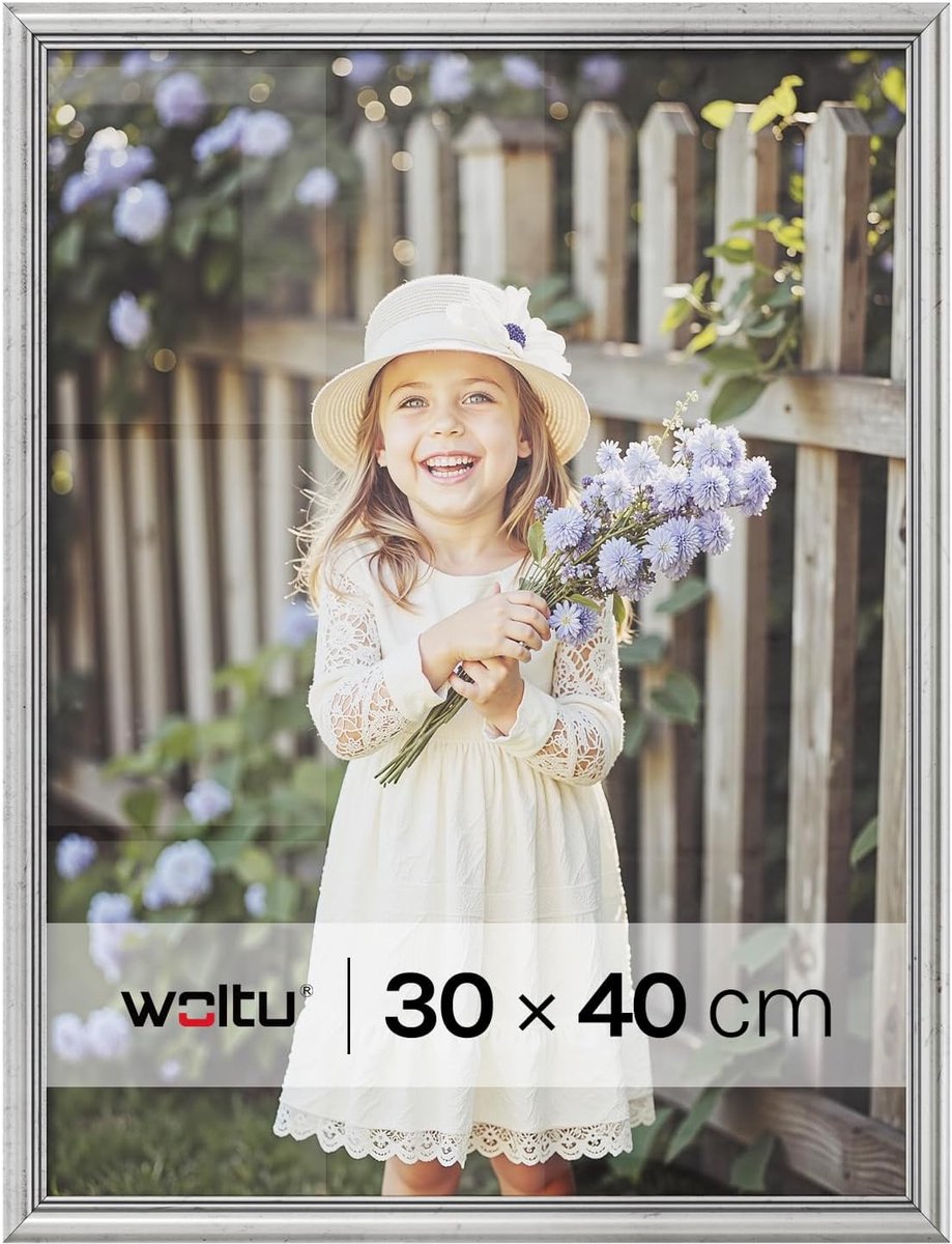 SnelShoppen - Woltu Fotolijst 30 x 40 cm, Houten Fotolijst met Passe-partout, Hangend in Portrait of Landscape, Wanddecoratie of Tafel, Zilver, A4 For