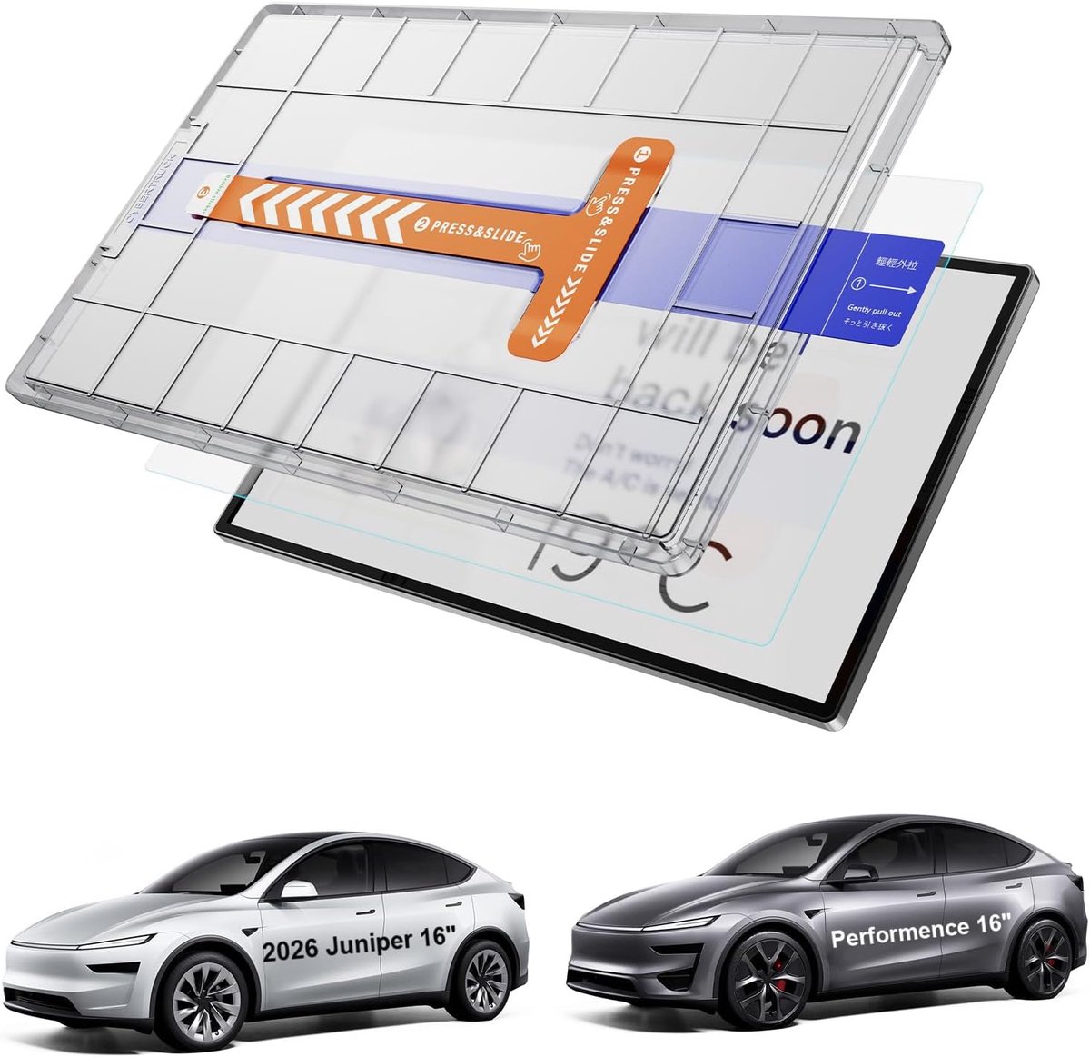 SnelShoppen - 16 Inch Tesla Model Y Screen Protector Mat Anti-glare 2026 2027 2028 met Auto Alignment Kit en Stofvrije Box