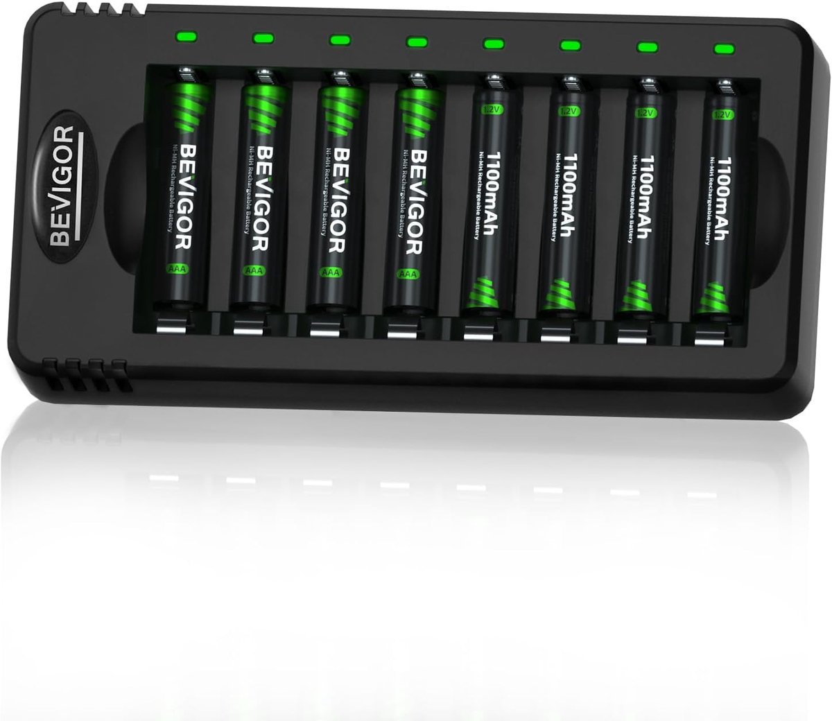 Thijox - 8 AAA NiMH Oplaadbare Batterijen Met 8-Sloten Snellader, Ideaal Voor Speelgoed, Tuinverlichting, Keukenapparatuur, Camping En Meer