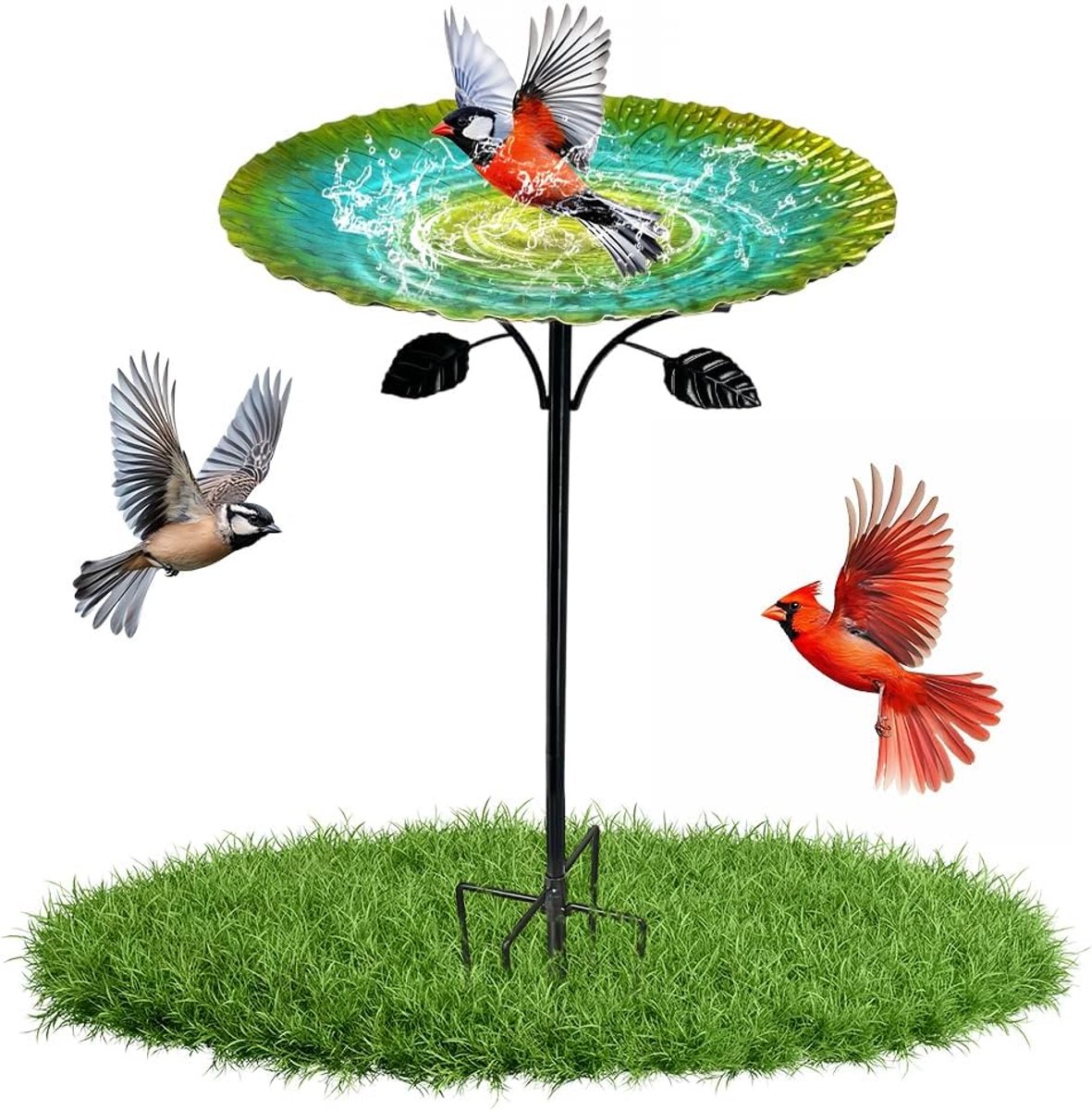 SnelShoppen - Staande Vogelbad voor Buiten in Tuin, Metalen Vogelbak met 5-Puntige Sokkel, 85 cm, Vorstbestendig Waterbak en Vogelvoederdispenser voor