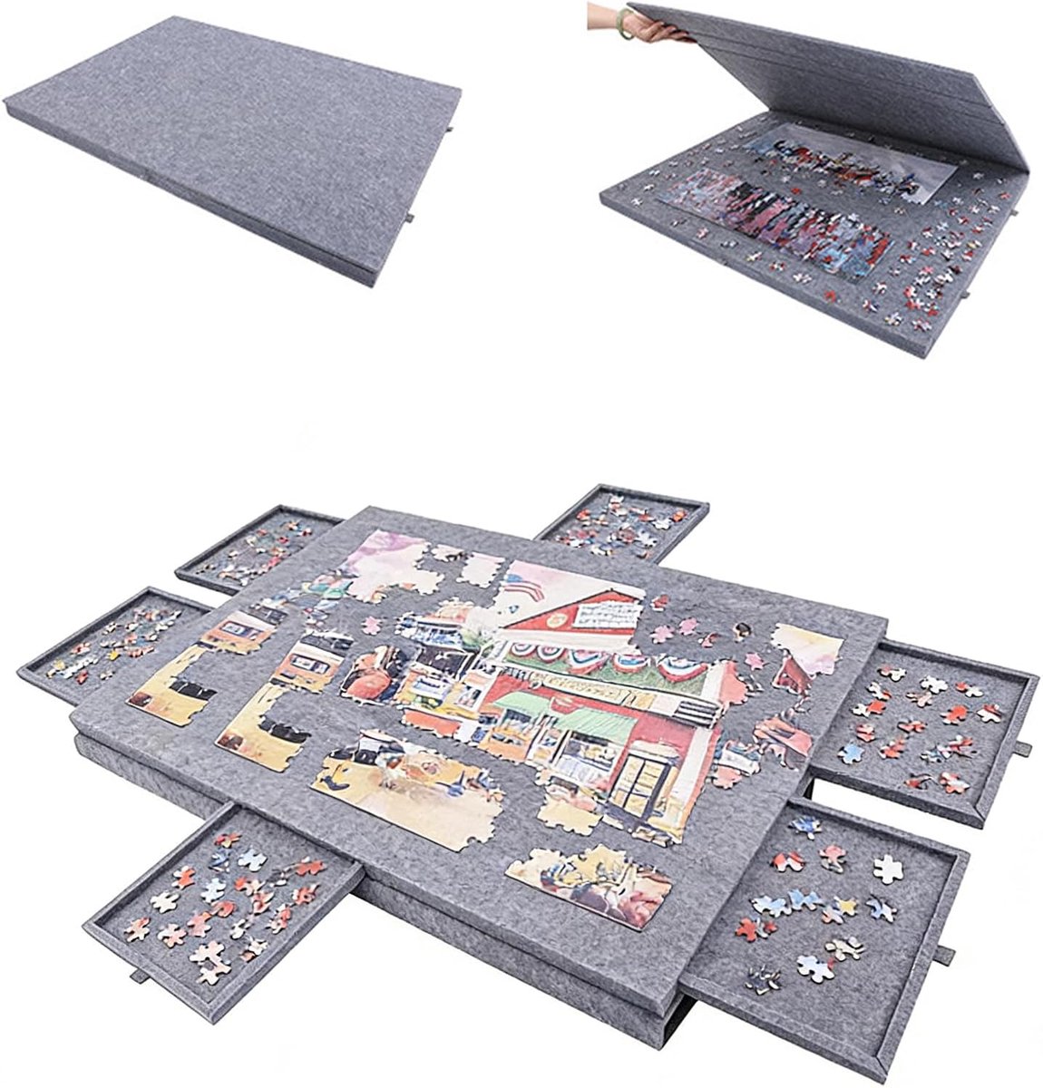 SnelShoppen - Kantelbare Puzzeltafel 1000 Stukjes met 6 Laden en Vilten Oppervlak, Draagbaar Puzzelbord met 2-in-1 Standaard, Perfect voor Thuis en Op