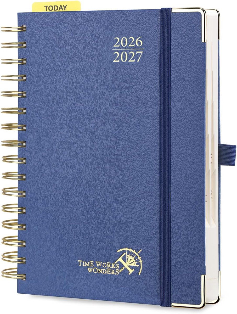 SnelShoppen - POPRUN Agenda 2026 2027 Daily Planner A5, 1 Dag 1 Pagina, School Planner, Hard Cover, 80 GSM Papier, 21.5 x 14.5 cm, Marineblauw, Inclus