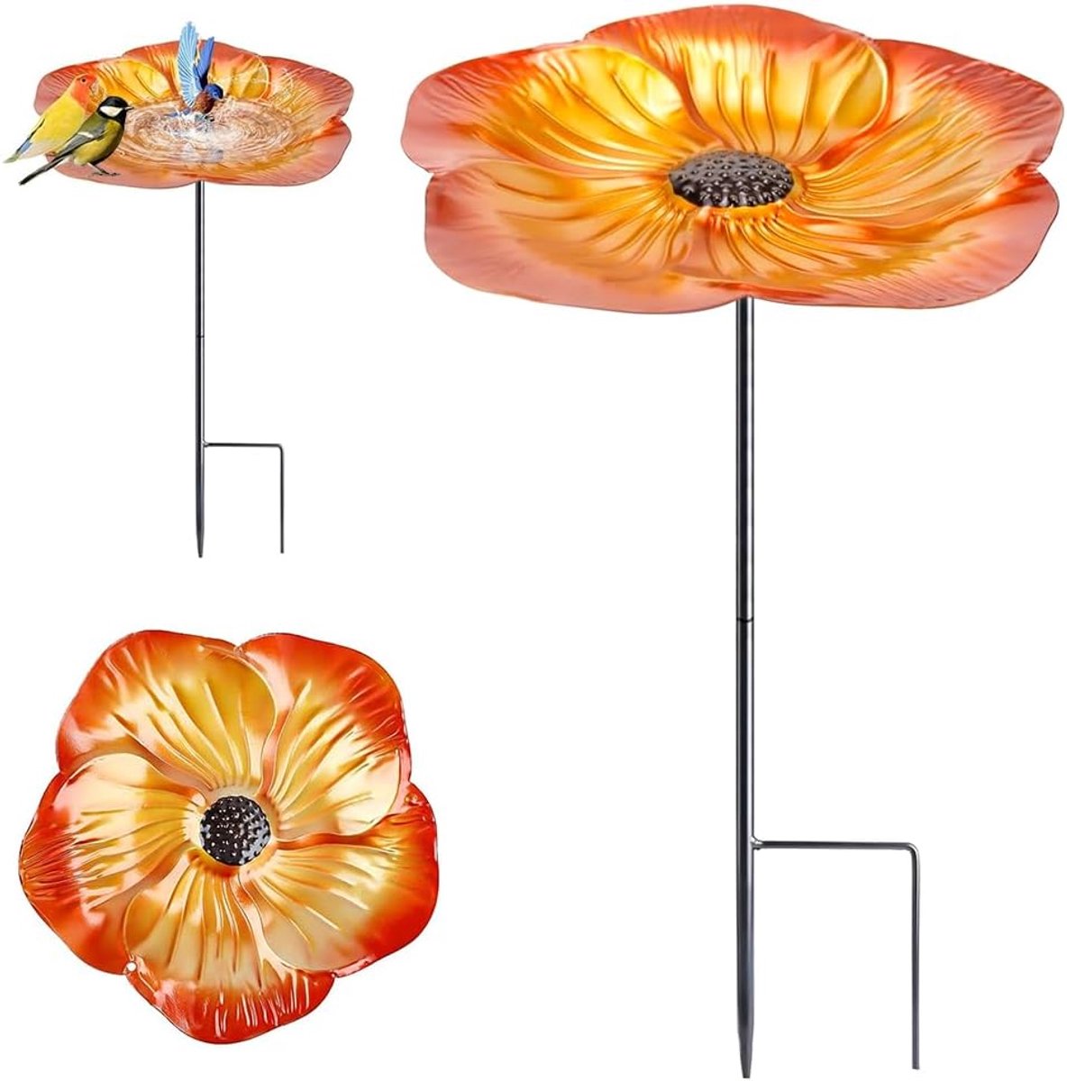 SnelShoppen - Bird Bath Vogelbad met Voederbak en Grondspike, 25 cm Winterproof, Elegante Gouden Bruine Tuinaccessoire voor Wilde Vogels