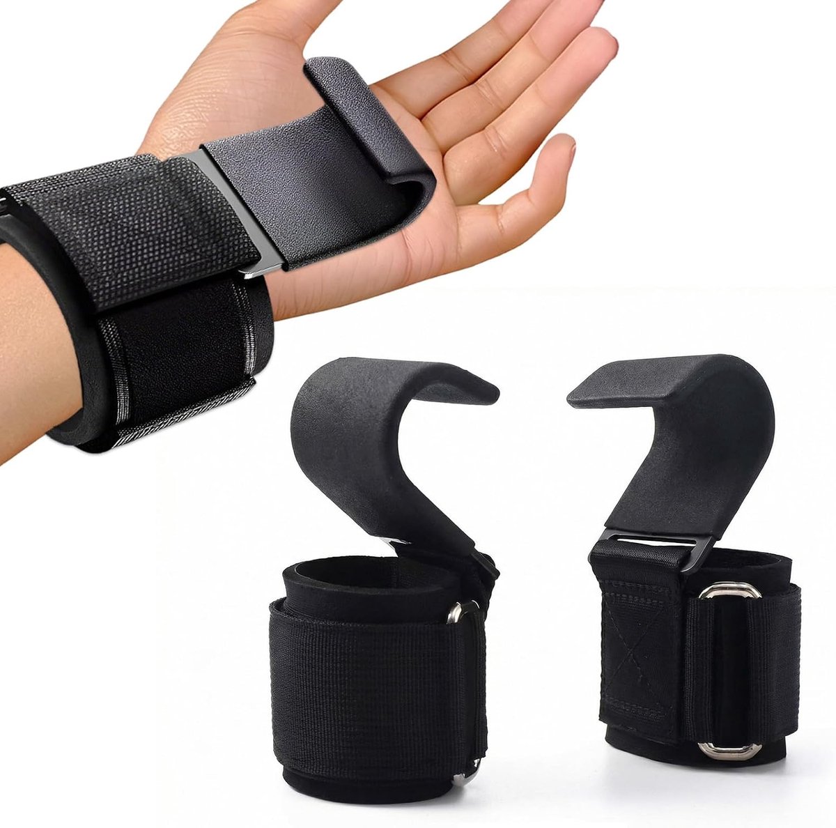 SnelShoppen - Pull Up Hooks Gewichtheffen Haken Trainingshulpmiddelen voor Krachttraining - Non-Slip Barbell Handvat met Lifting Straps en Handschoene