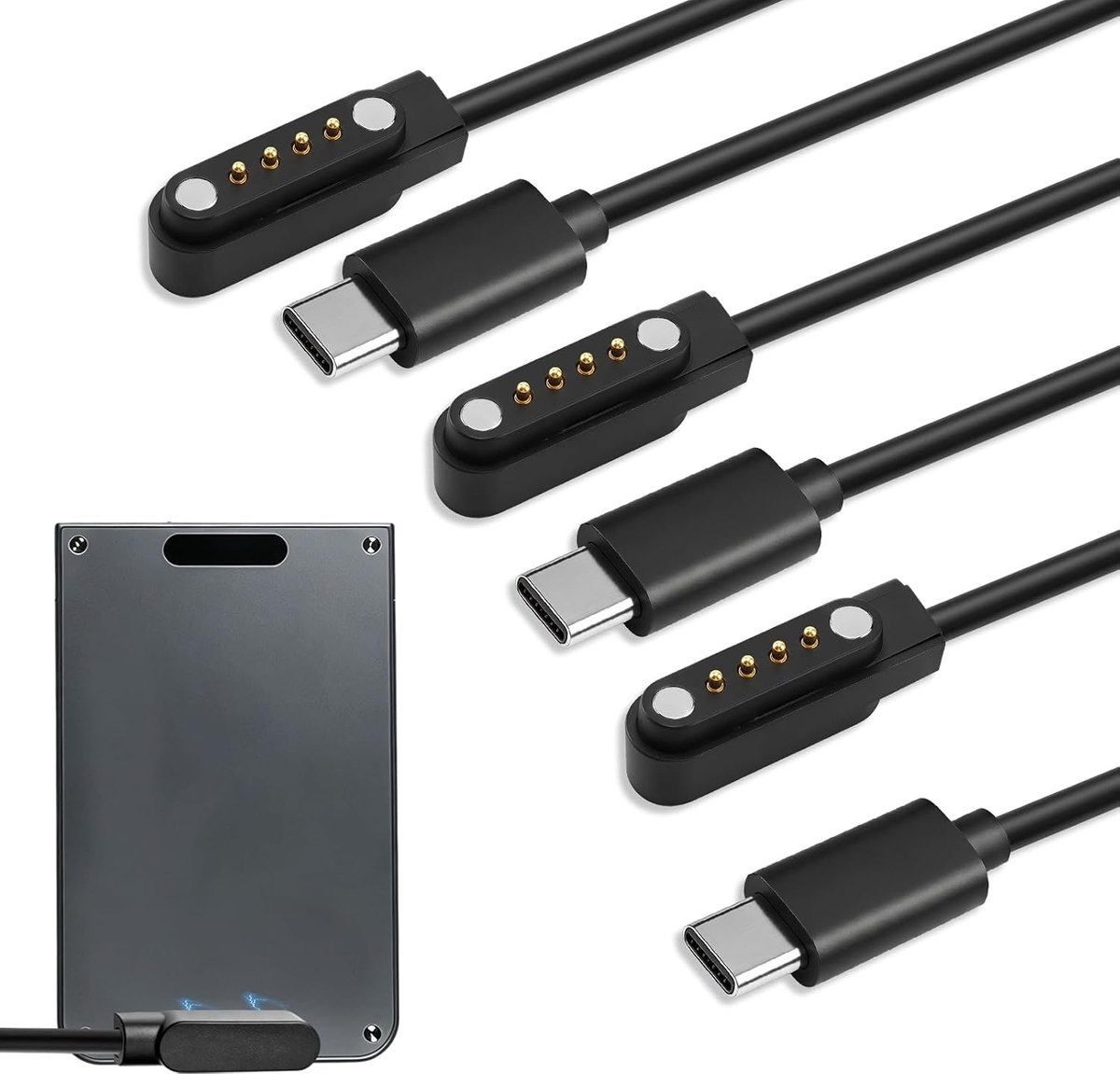 SnelShoppen - 3x Magnetische USB C-kabel 1m voor Opladen en Gegevensoverdracht, Snelle En Veilige Vervanging, Zwart, Geschikt voor Spraakrecorders, Dr