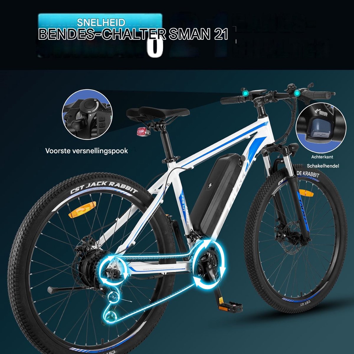 Fafrees 27,5 inch Elektrische Mountainbike - 250W Motor - 15AH - Blauw thumbnail 5