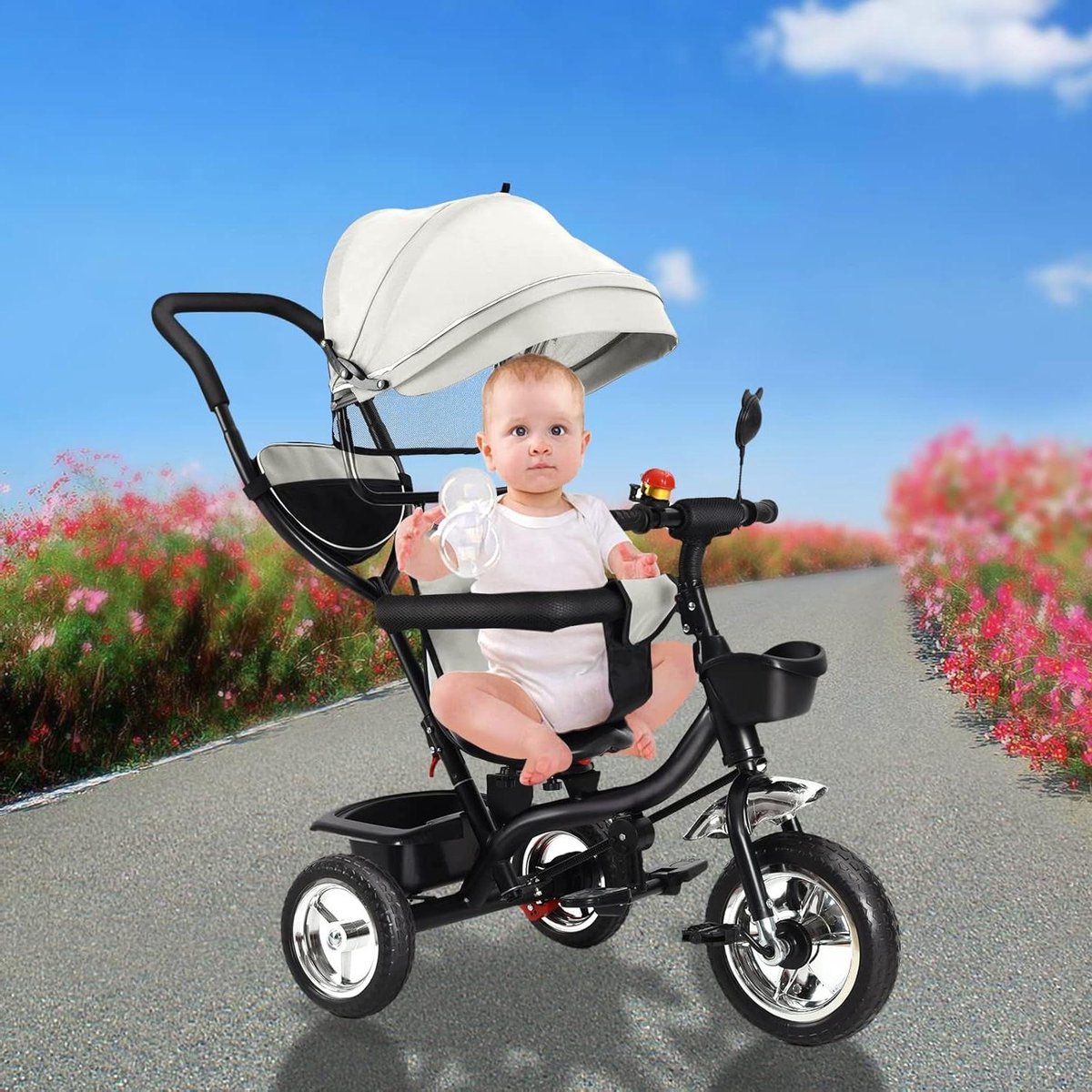 Kinderdriewieler 4-in-1 - Loopfiets met duwstang - Leren fietsen - Modulair ontwerp - Vanaf 9 maanden - Lichtgrijs