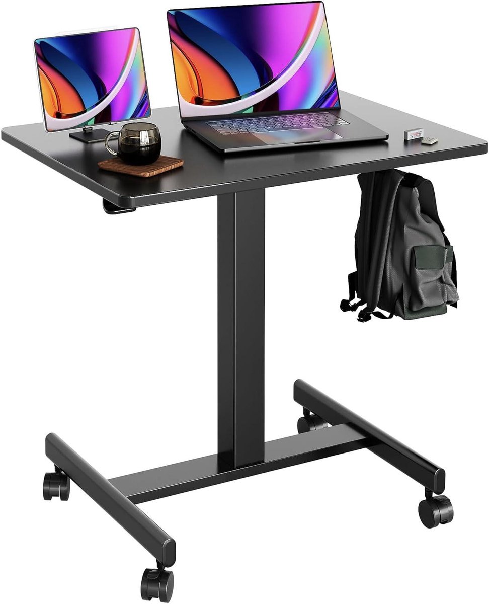 Sta bureau - Verstelbaar bureau - Ergonomisch werken - Met wielen - 65 x 48 cm - Zwart