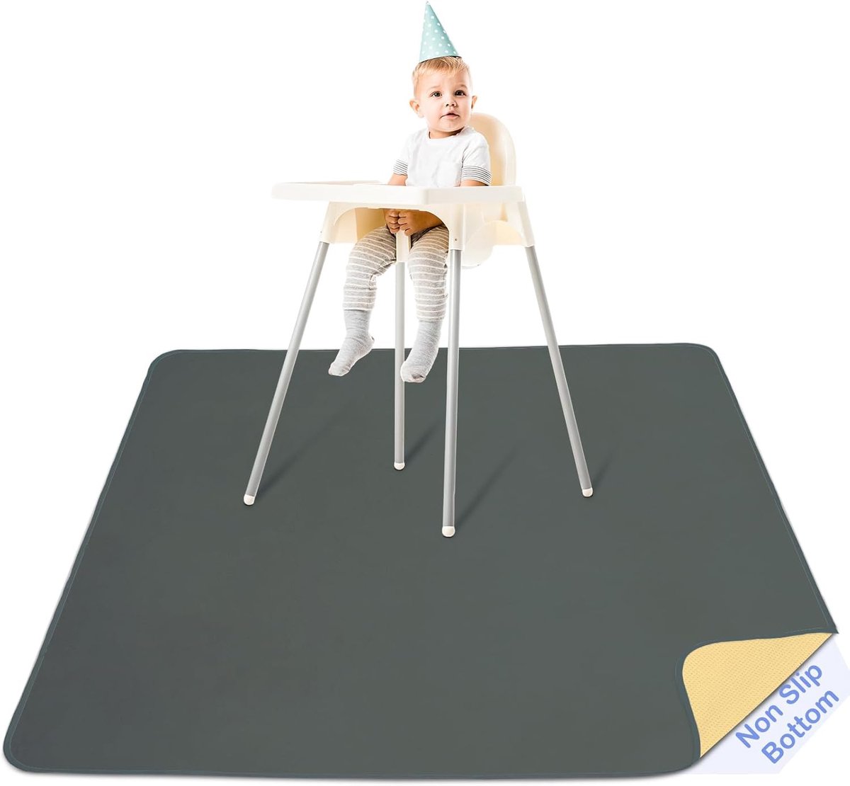 SnelShoppen - Vloermat Kinderstoel Spatmat Vloerbeschermingsmat Baby Wasbaar Waterdicht Antislip Grijs 107x117 cm voor Thuis, Eten, Speelruimte