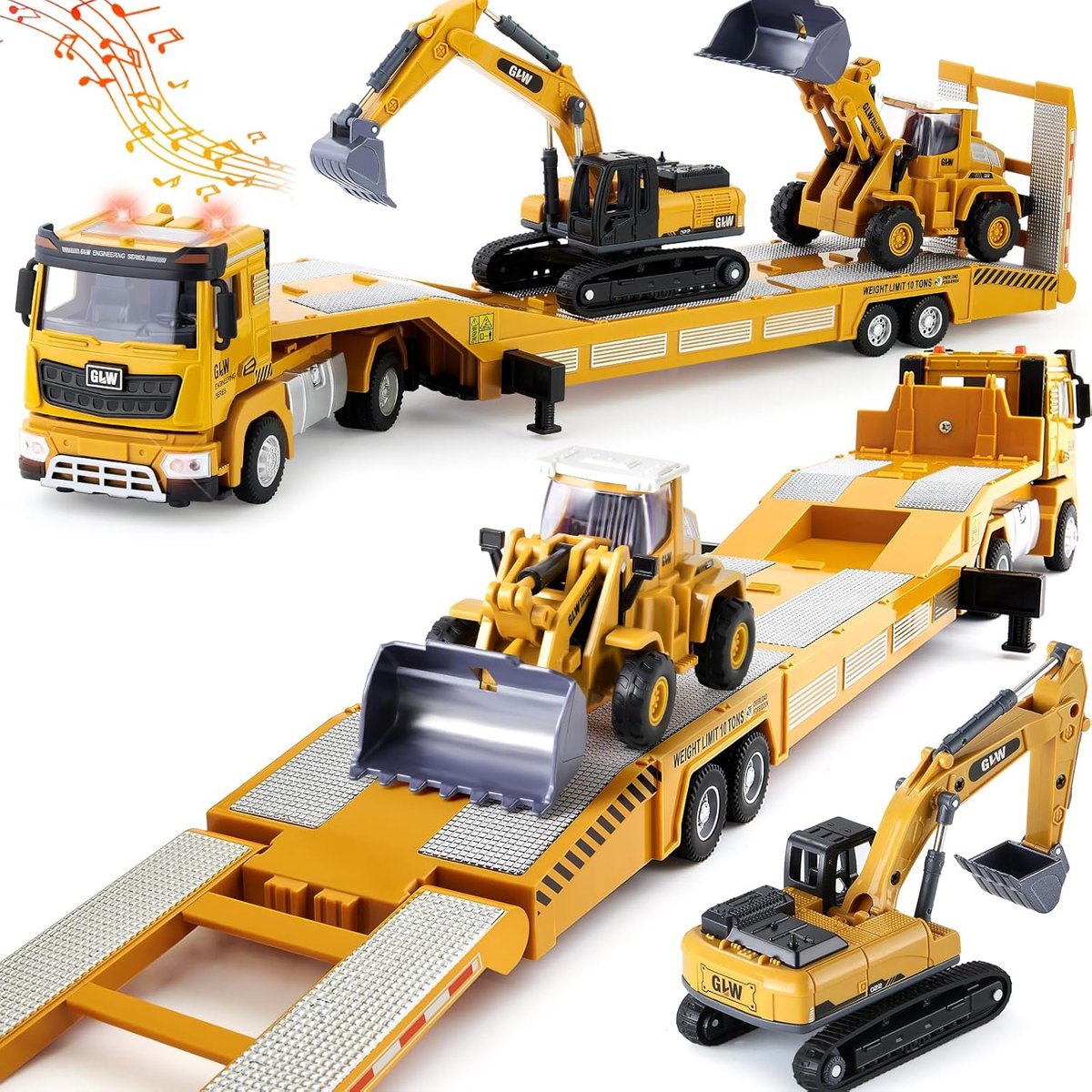 SnelShoppen - Bouwvrachtwagen Speelgoedset met Graafmachine en Bulldozer 1:40 Legering, Lichten en Geluiden voor Kinderen van 3-7 Jaar, Creatief Bouws