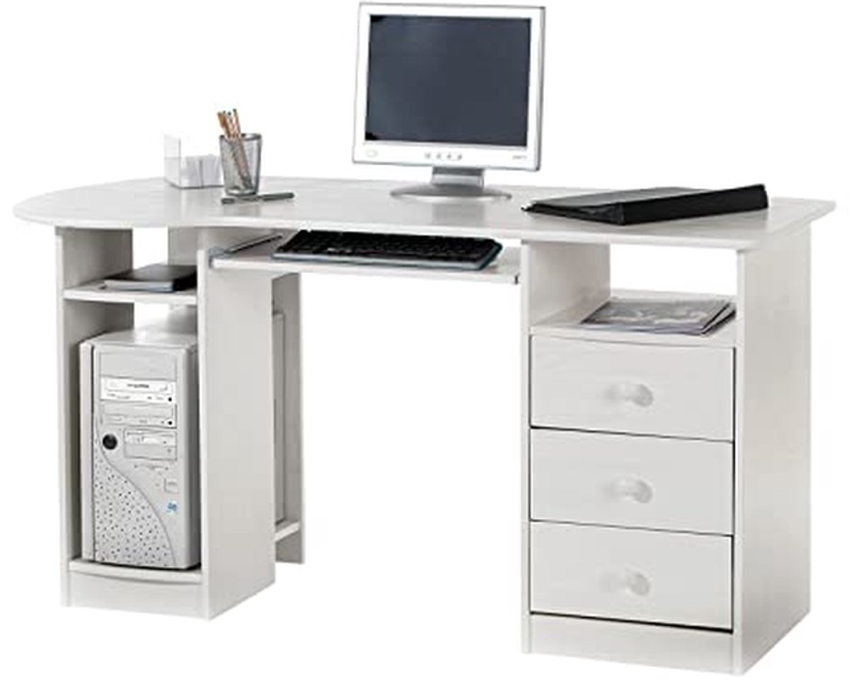 Bureau met laden - Werktafel PC - Thuiswerken Organiseren - Massief grenenhout - 140 cm breed - Wit