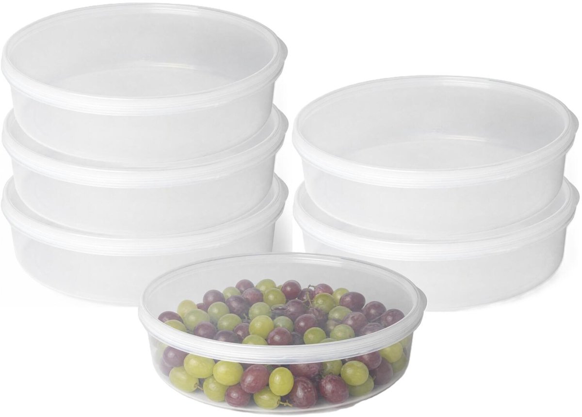 Plasticforte vershoudbakje rond - 6x stuks - 2 liter - herbruikbaar - transparant/groen - kunststof - magnetron - vriezer