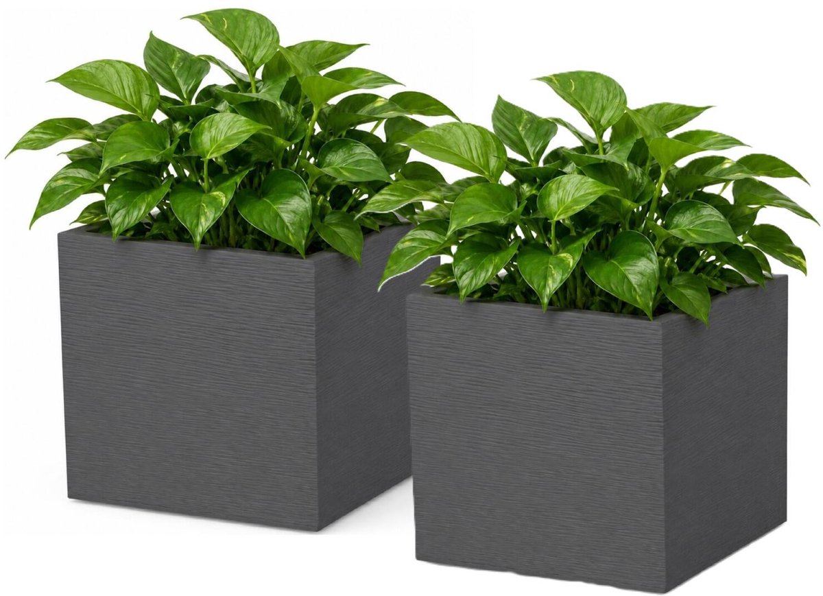 EDA Bloempot / plantenpot Graphit - 2x - kunststof - antraciet - 40 cm - dubbelwandig - binnen / buiten