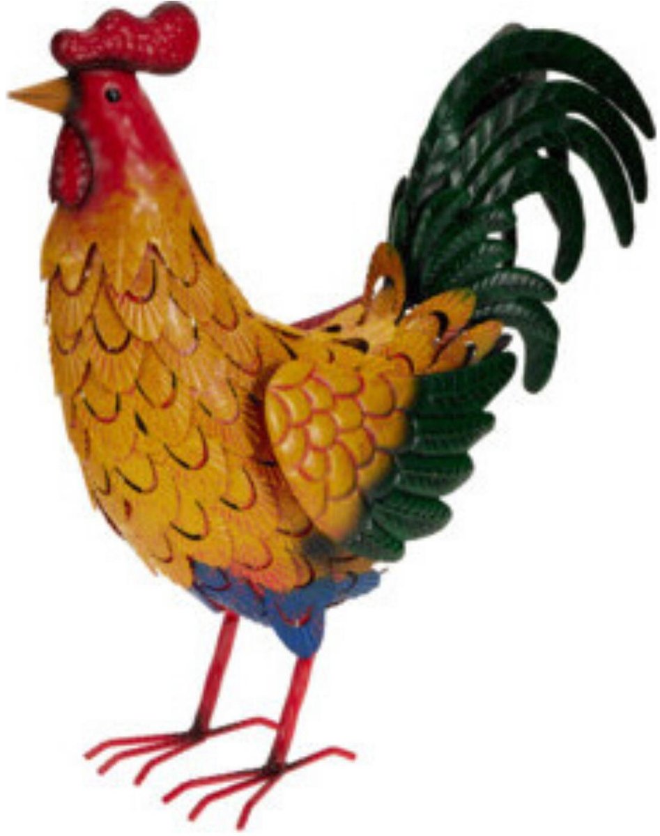 Pro Garden tuin decoratie dier / vogel beeld - Metaal - Haan/Kip - 45 cm - buiten - mix kleuren