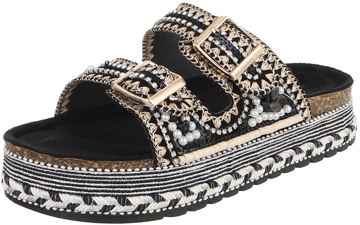 Dames slippers - plateau en gespen - vrije tijd Mt:38