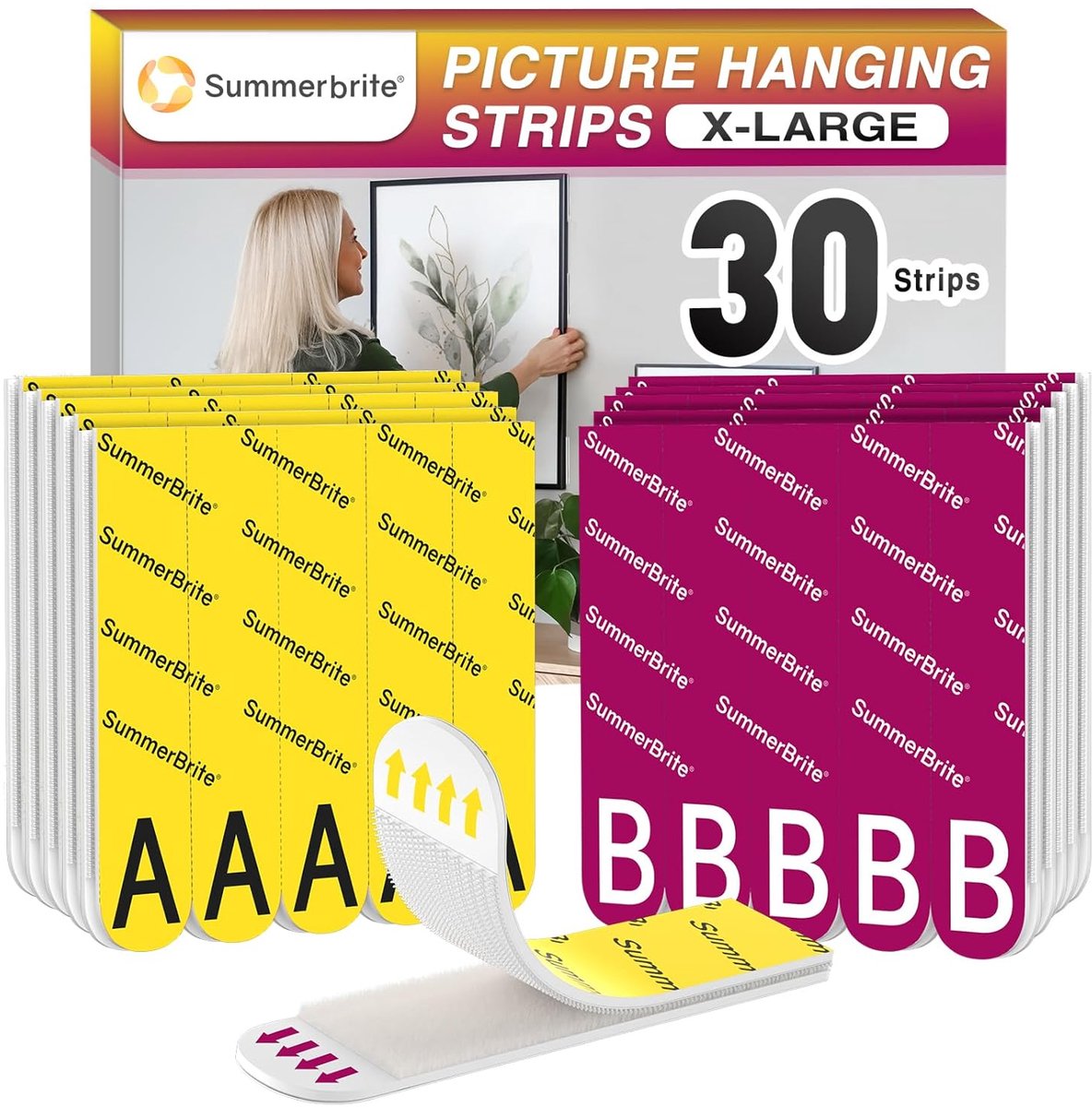 SnelShoppen - Zelfklevende Klittenband Strips XL, 15 Paar (30 Stroken), Houdt tot 6,8 kg, Zonder Boren, Ideaal voor Fotolijsten, Muurdecoratie, Thuis