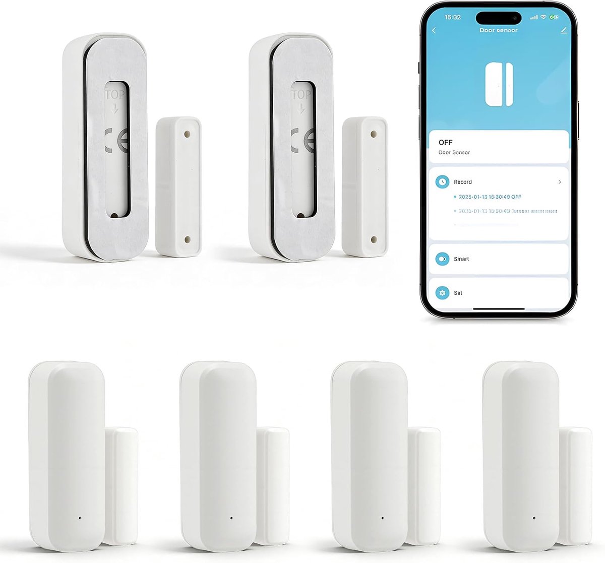 SnelShoppen - Wifi Deur- en Raamsensor 4-Pack - Smart Home Magneetcontact met App-Melding, Compatibel met Alexa/Google Assistant voor Veiligheid in Hu