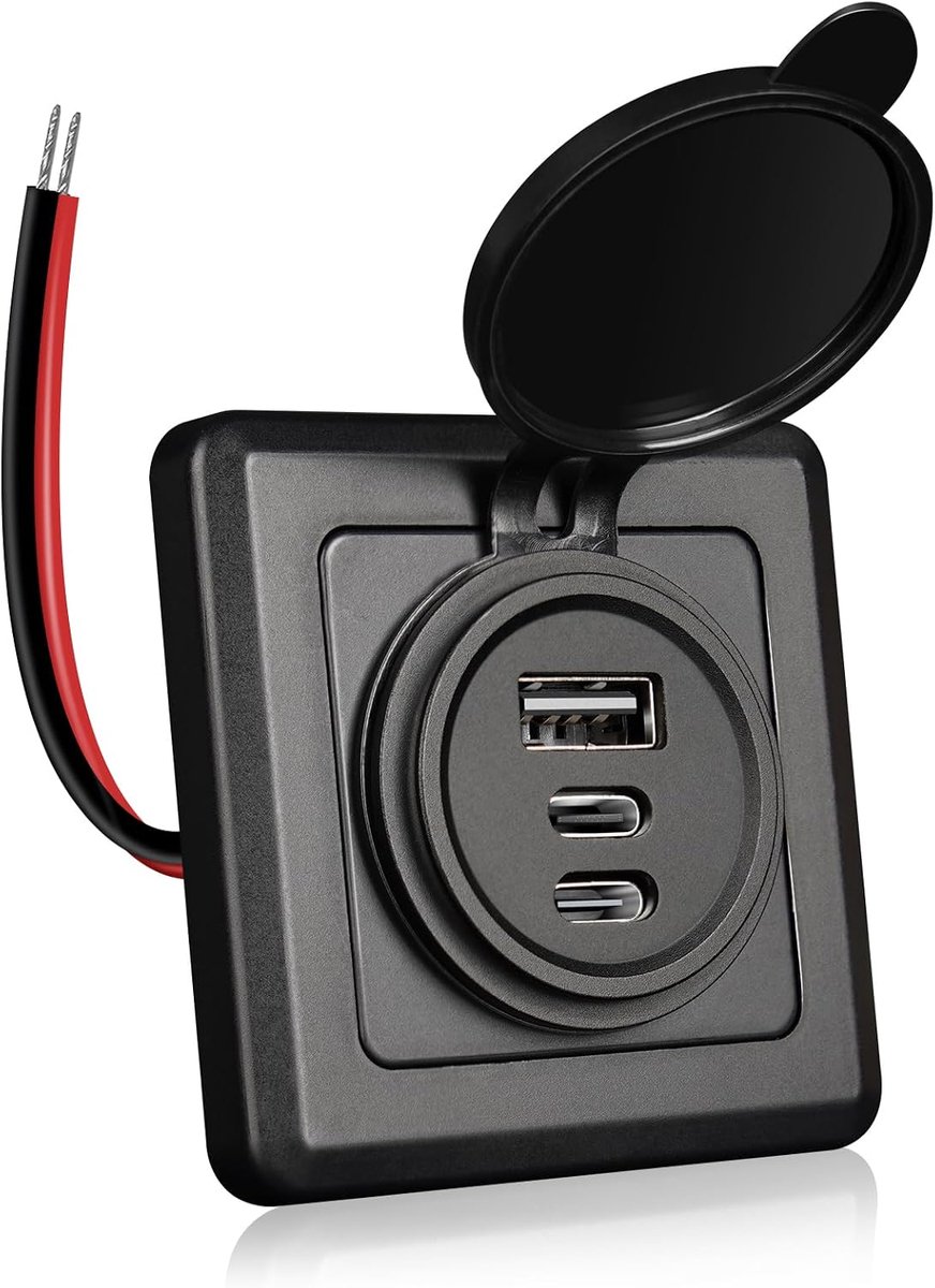 SnelShoppen - USB-stopcontact 12V 3 poorten 68W Aluminium USB-lader met dubbele USB-C en USB-A snellaadpoort voor camper, boot en caravan, opbouwmonta