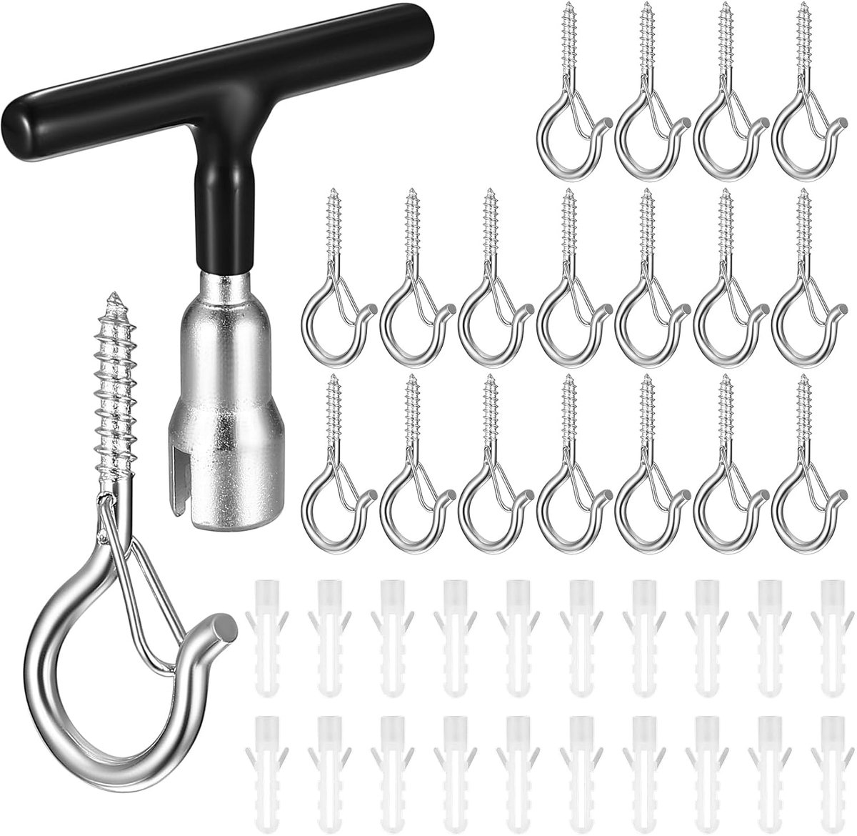 SnelShoppen - 20 Stuks Schroefhaken Met Beveiliging, Plafondhaken, Wandhaken Voor Plantenmanden, Lichtkettingen, Decoratie, Roestvrij, Waterdicht, Cor