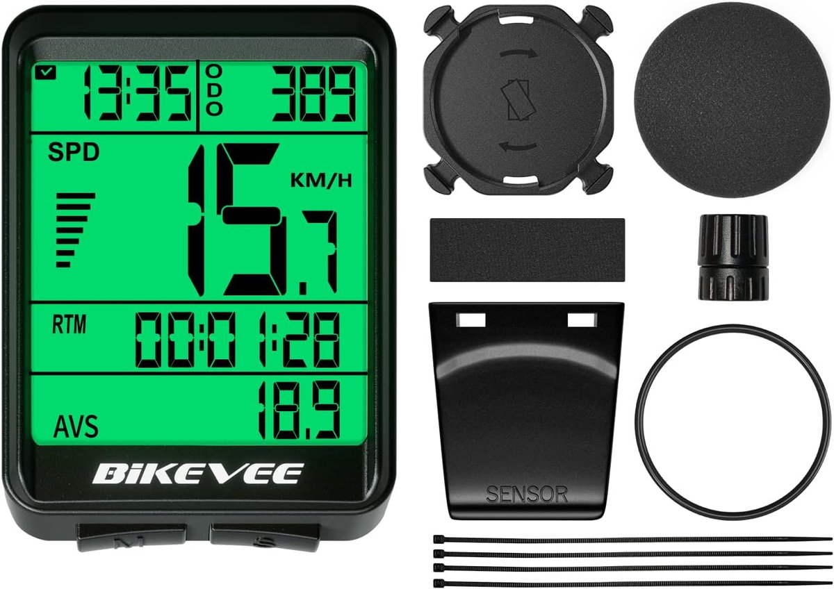 SnelShoppen - Draadloze Fietscomputer met Sensor - Snelheidsmeter, Afstand, Tijd, Waterdicht, Groene LED Achtergrondverlichting voor MTB en Racefiets