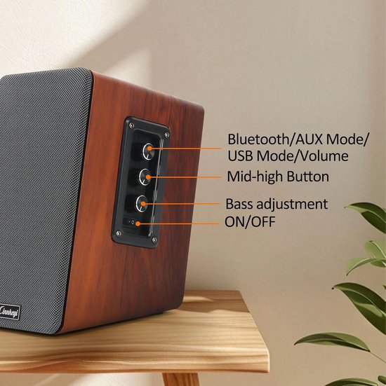 SnelShoppen - 50W AC Aangedreven Boekenplank Luidsprekers - Passieve 2.0 Computerluidsprekers met Bluetooth/RCA/AUX/USB - Sterke Bas voor TV/PC/Laptop van Snelshoppen — afbeelding 5