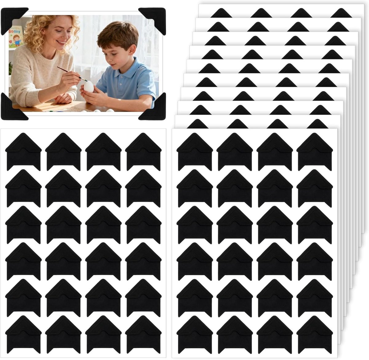 SnelShoppen - 240 stuks Zelfklevende Fotohoeken voor Fotoalbum, Decoratieve Scrapbooking Hoeken, Zwart, Duurzaam Papier, Perfect voor DIY Projecten en