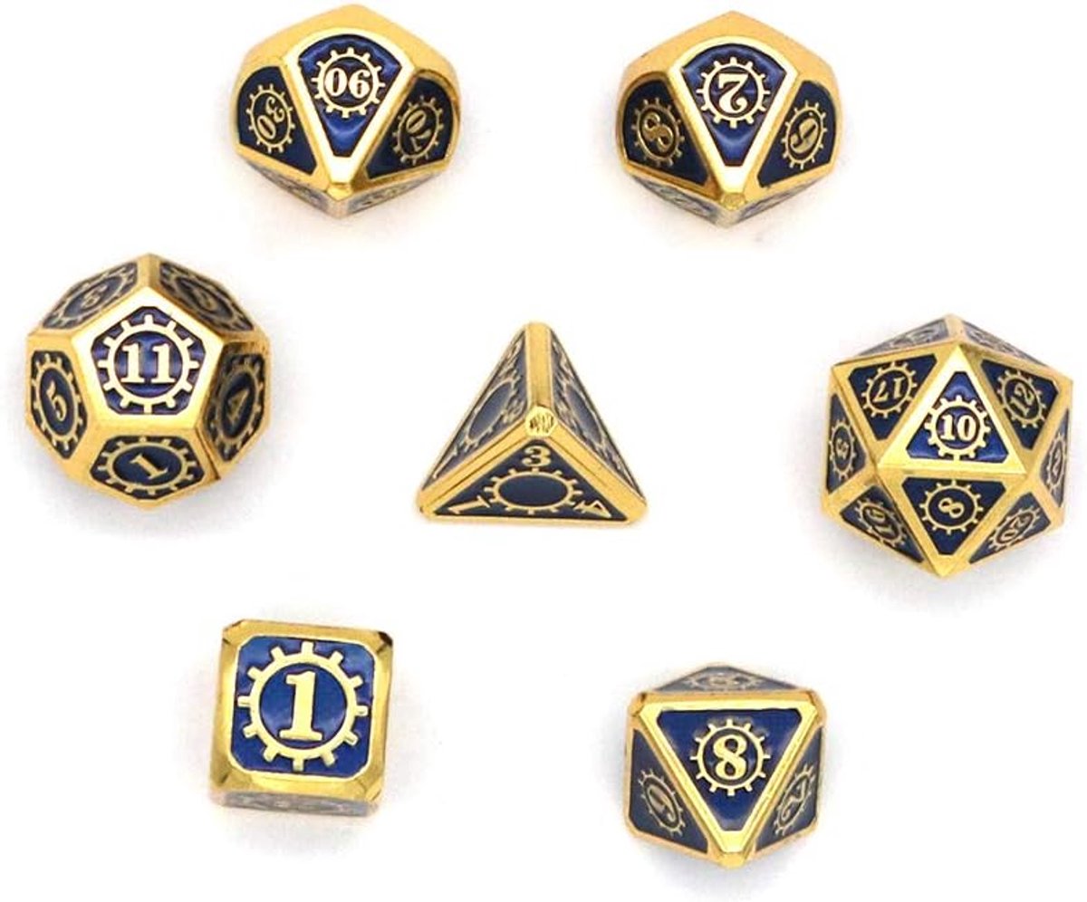SnelShoppen - 7-delige metalen polyedrale dobbelstenen set met opbergtas voor Dungeons and Dragons, RPG, Warhammer, Yahtzee, D4, D6, D8, D10, D12, D20