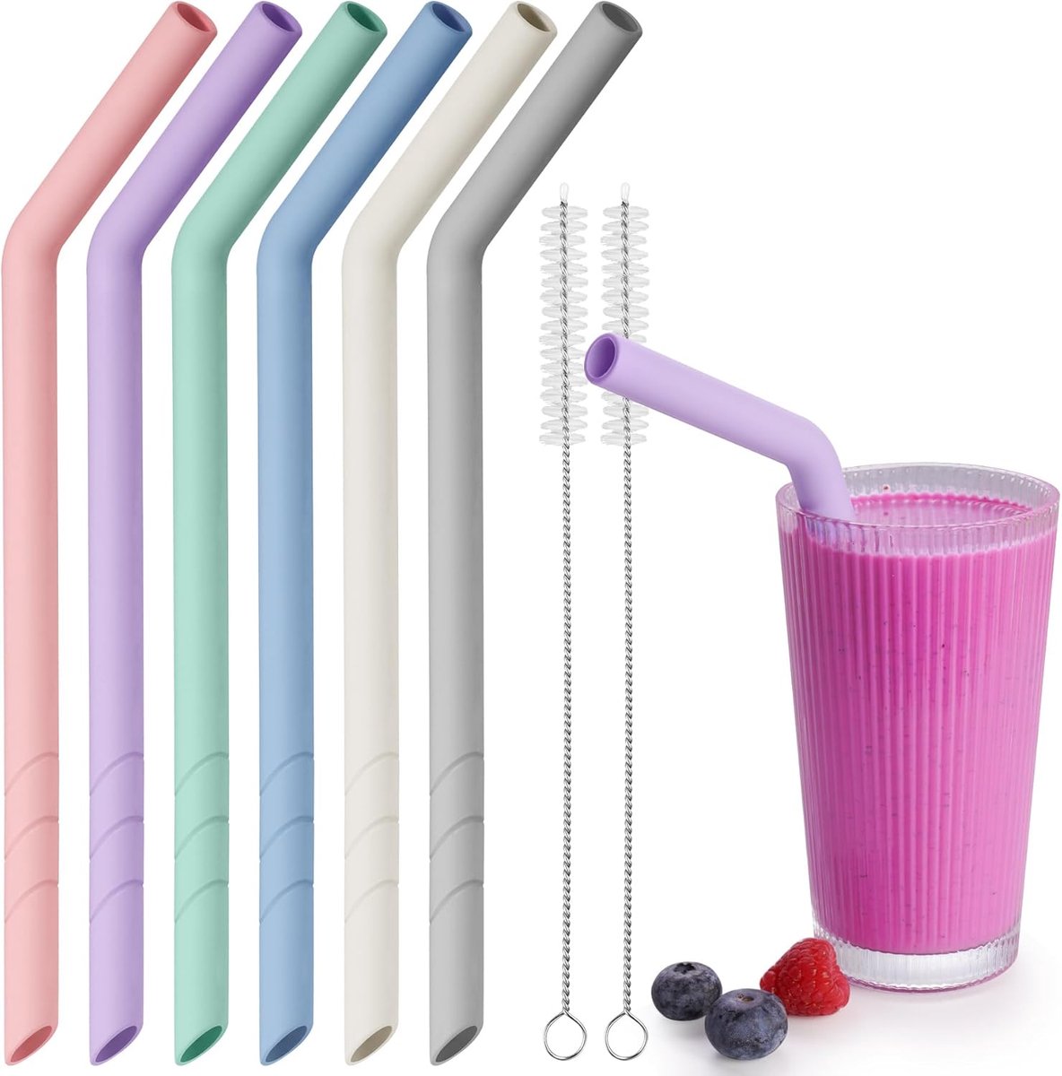 SnelShoppen - 6 Siliconen Rietjes Herbruikbaar - Extra Brede Rietjes voor Boba, Smoothies en Bubble Tea - BPA-vrij, Op Maat te Snijden, Vaatwasmachine