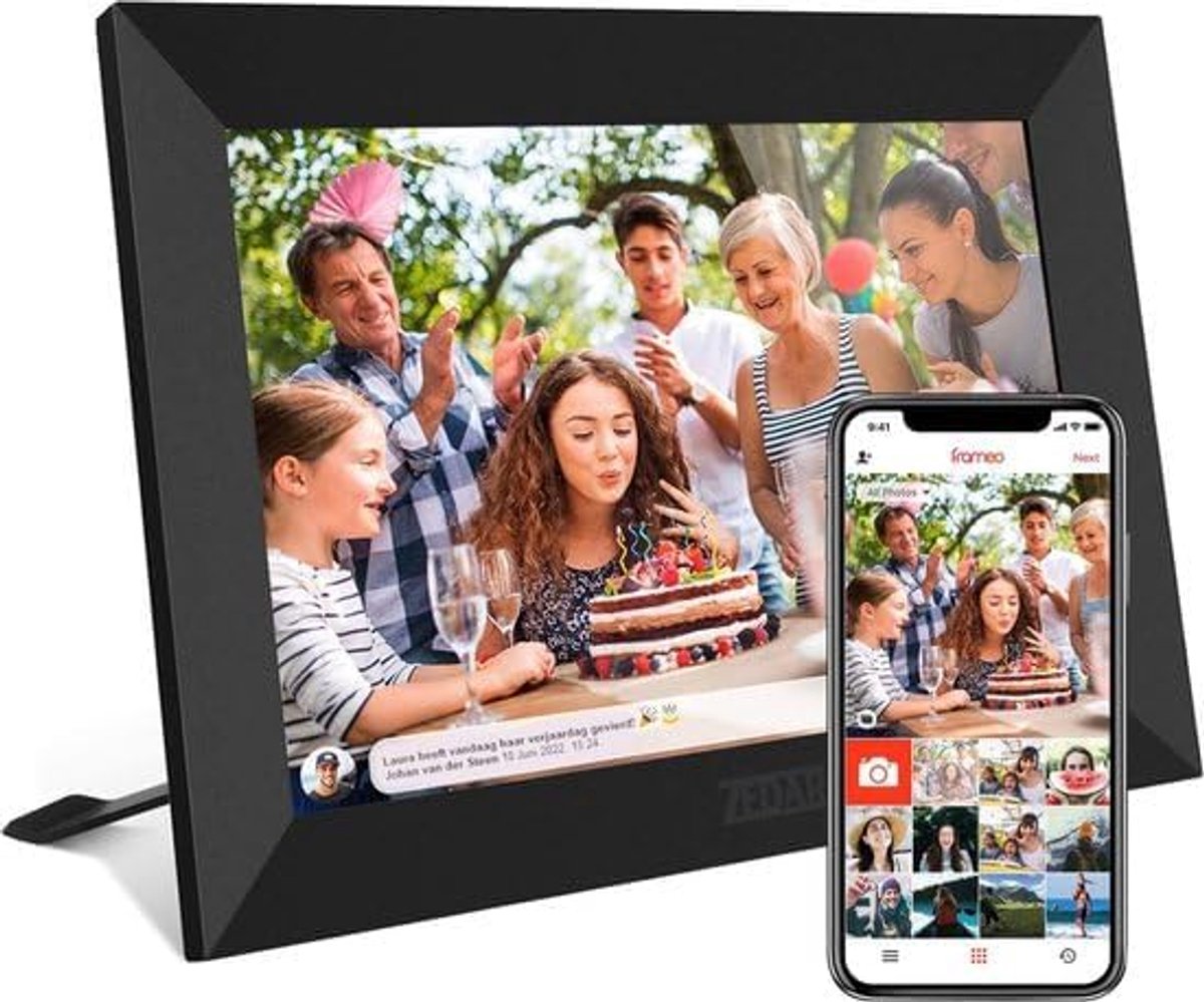 SnelShoppen - Digitale Fotolijst 10.1 inch met WiFi en Frameo App - HD+ IPS Touchscreen Fotokader - Zwart - Micro SD - Perfect voor Familie en Vriende