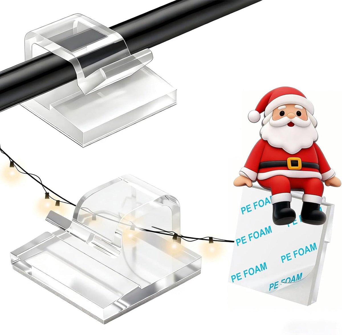 SnelShoppen - Kabelhouder Haken Lichterkette Zelfklevend 50 Pack Transparant, Mini Kabelclips voor Indoor en Outdoor Kabelbeheer, Kabelklemmen voor Bu
