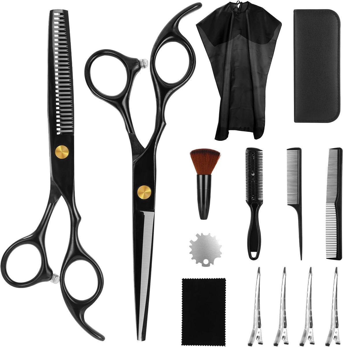 SnelShoppen - Professionele Kappersschaarset 14 Stuks - Extra Scherpe Scharen voor Haar en Baard - Inclusief Beschermhoes - Geschikt voor Kappers, Hui