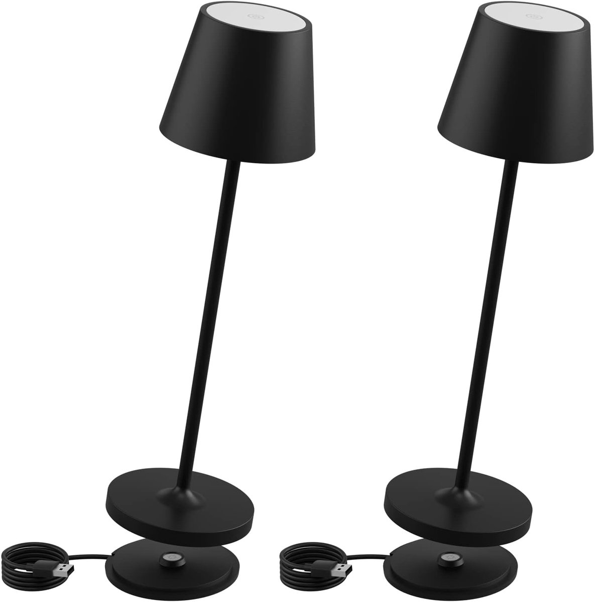 SnelShoppen - Dimbare LED Tafellamp op Batterijen Set van 2 - Oplaadbaar, Warm Wit Licht 3000 K, Aluminium Design, Geschikt voor Binnen en Buiten, IP5