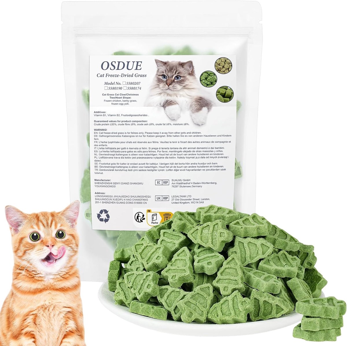 SnelShoppen - Kattengras Tandjes Stok 100g - Eetbare Gevriesdroogde Kattensnack - Kerstboomkoekjes - Graanvrij - Verhoogt Eetlust - Tandenreiniger - H