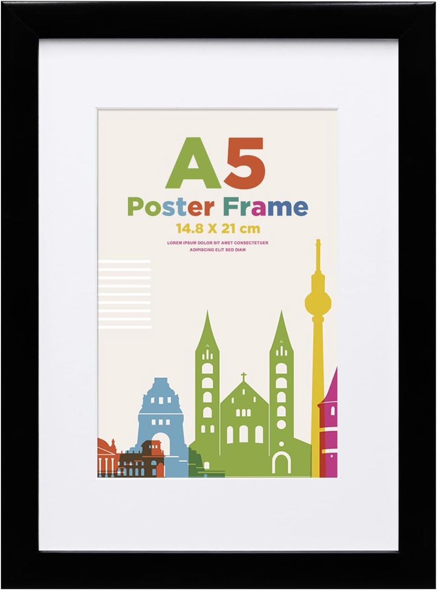 SnelShoppen - A5 Fotolijst Houten Lijst 14,8x21 cm met Helder Acrylglas, 6x4 Bevestiging, Zwart voor Tafel- en Wandmontage, Perfect voor Portretten en