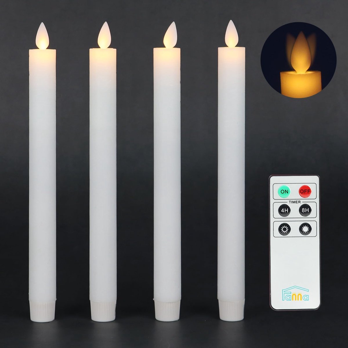 SnelShoppen - 4 Vlamloze LED Flikkerende Dinerkaarsen Wit met Timer - Realistisch Staafkaarsen voor Kandelaar - 25 cm Hoog - Warmwit Licht - Inclusief