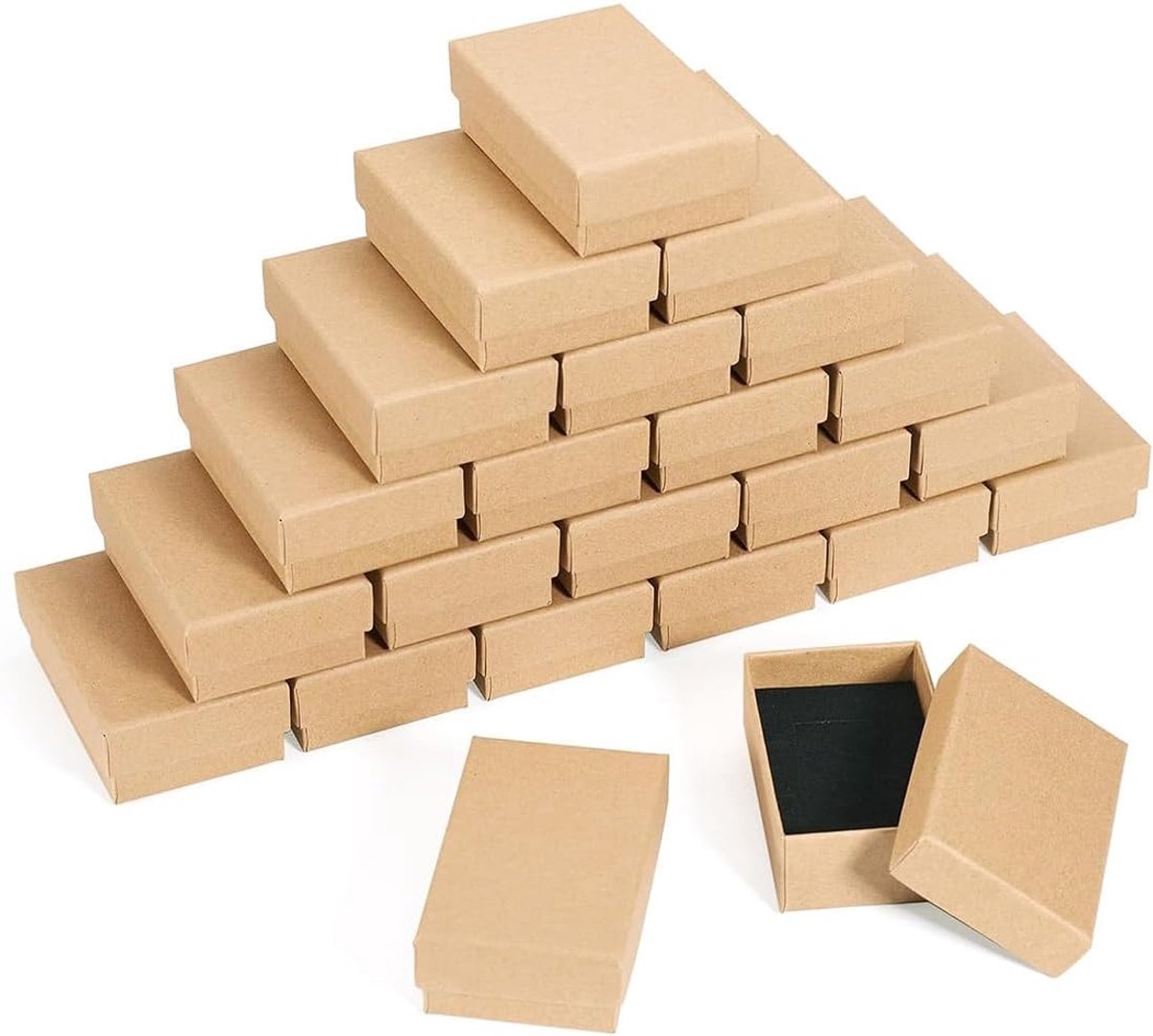 SnelShoppen - Sieradendoosjes van Kraftpapier met Spons, Perfect voor Geschenken, Sieraden, Ringen - 8 x 5 x 2,5 cm - Duurzaam en Stijlvol voor Feeste